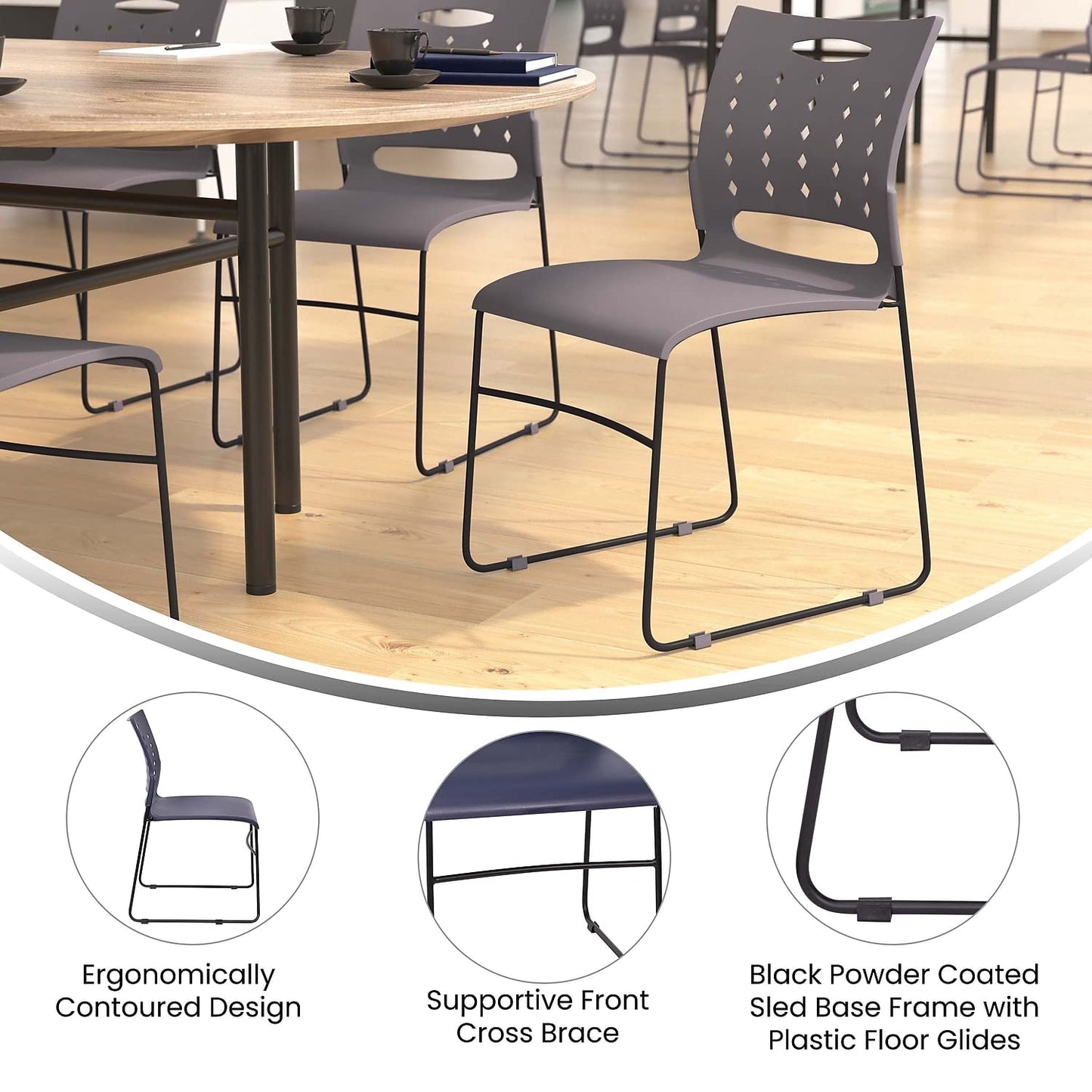 Flash Furniture HERCULES Series 881 lb. Capacity Gray Sled Base Stack Chairs with Air-Vent Back, Set of 5