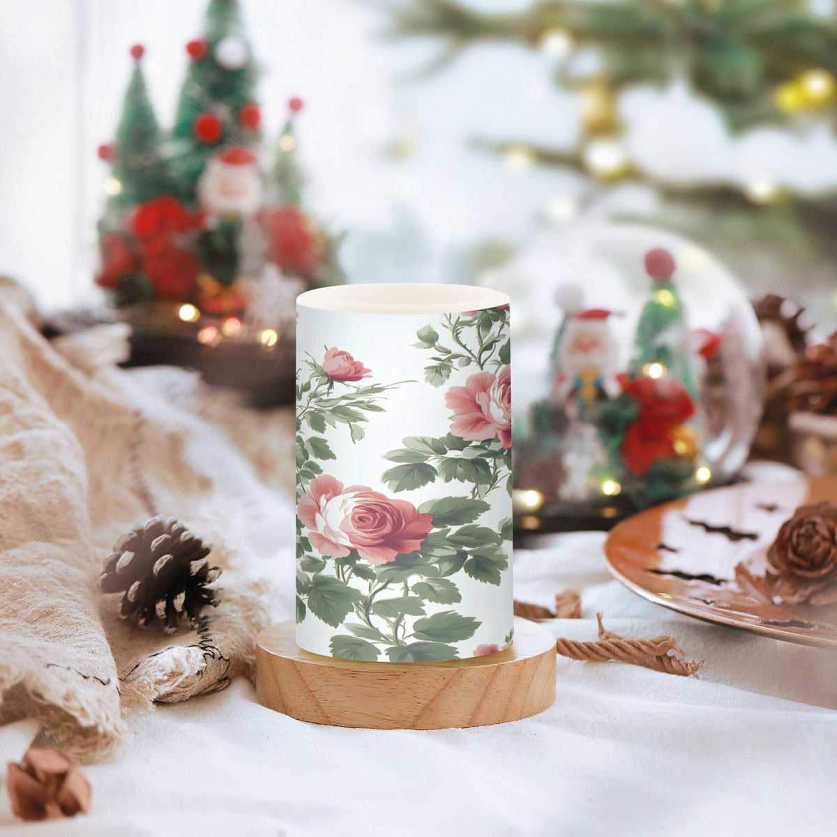 ALAZA Flower Red Rose Flat Pattern Flickering Flameless Candles Battery Operated with Remote Timer,Tea Light Candles LED Pillar Votive Candles Set of 2 for Outdoor Indoor Decorations