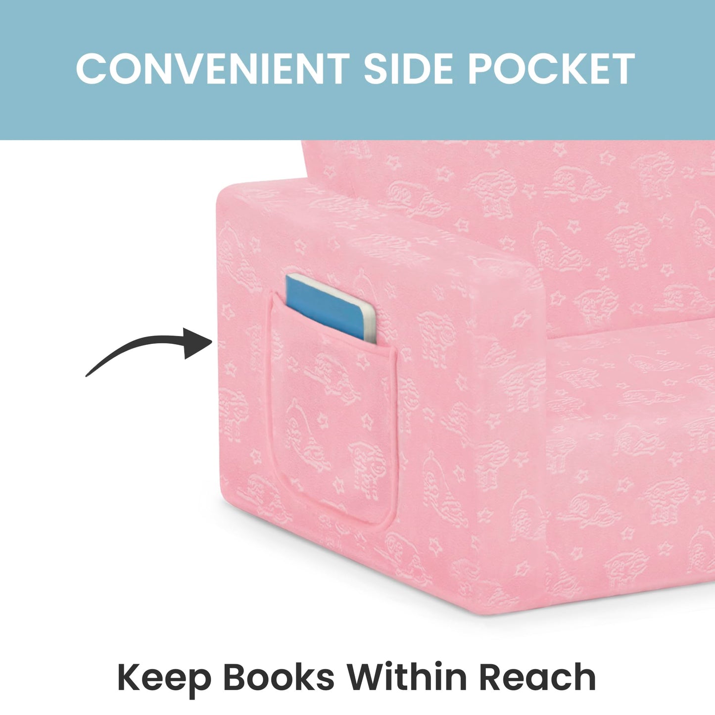 Delta Children - Serta Perfect Sleeper Kids 2-Seater Sofa, Convertible 2-in-1 Flip Open Toddler Couch Sleeper, Foam Chair for Playroom & Bedroom, Bed Lounger, Comfy Play Sleeping Lounge Chair, Pink