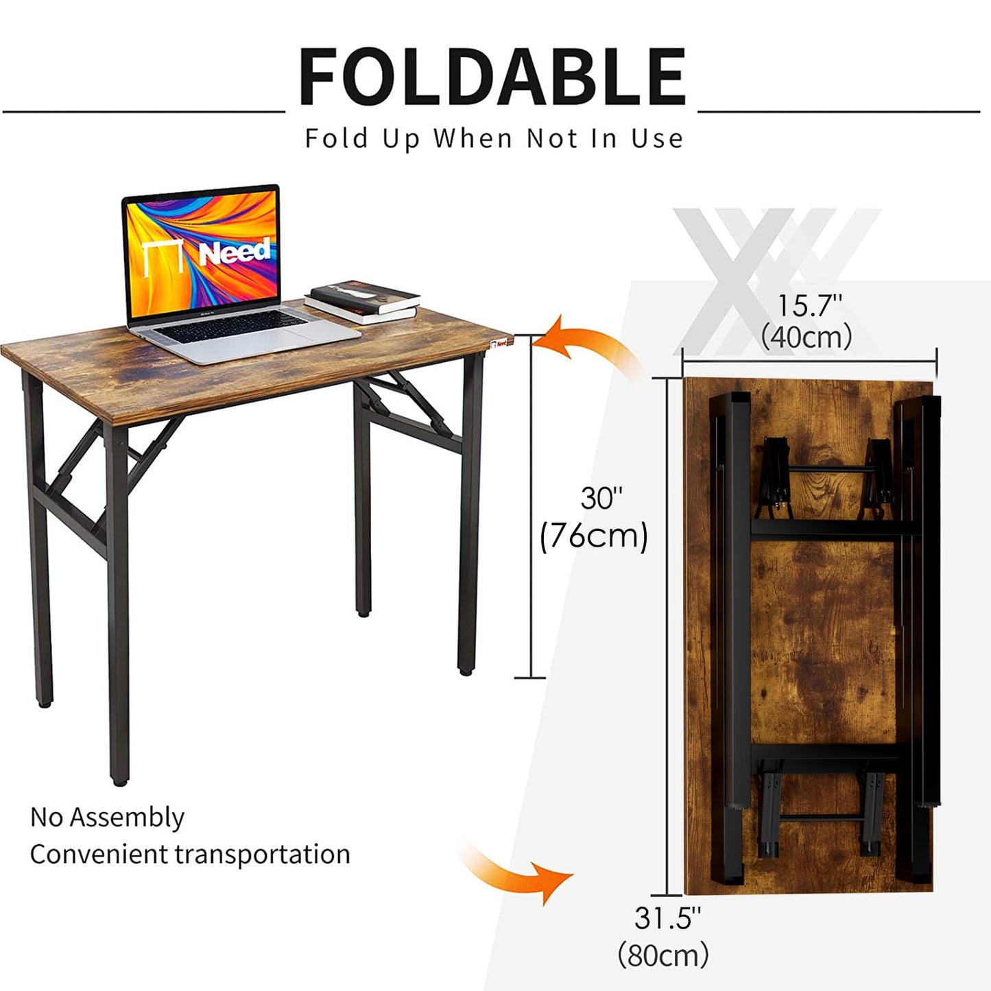 Need Small Desk, 31.5 x 15.7 Inches No Assembly Foldable Writing Table,Sturdy and Heavy Duty Folding Computer Desks for Small Space/Home Office/Dormitory AC5FB(80 * 40)