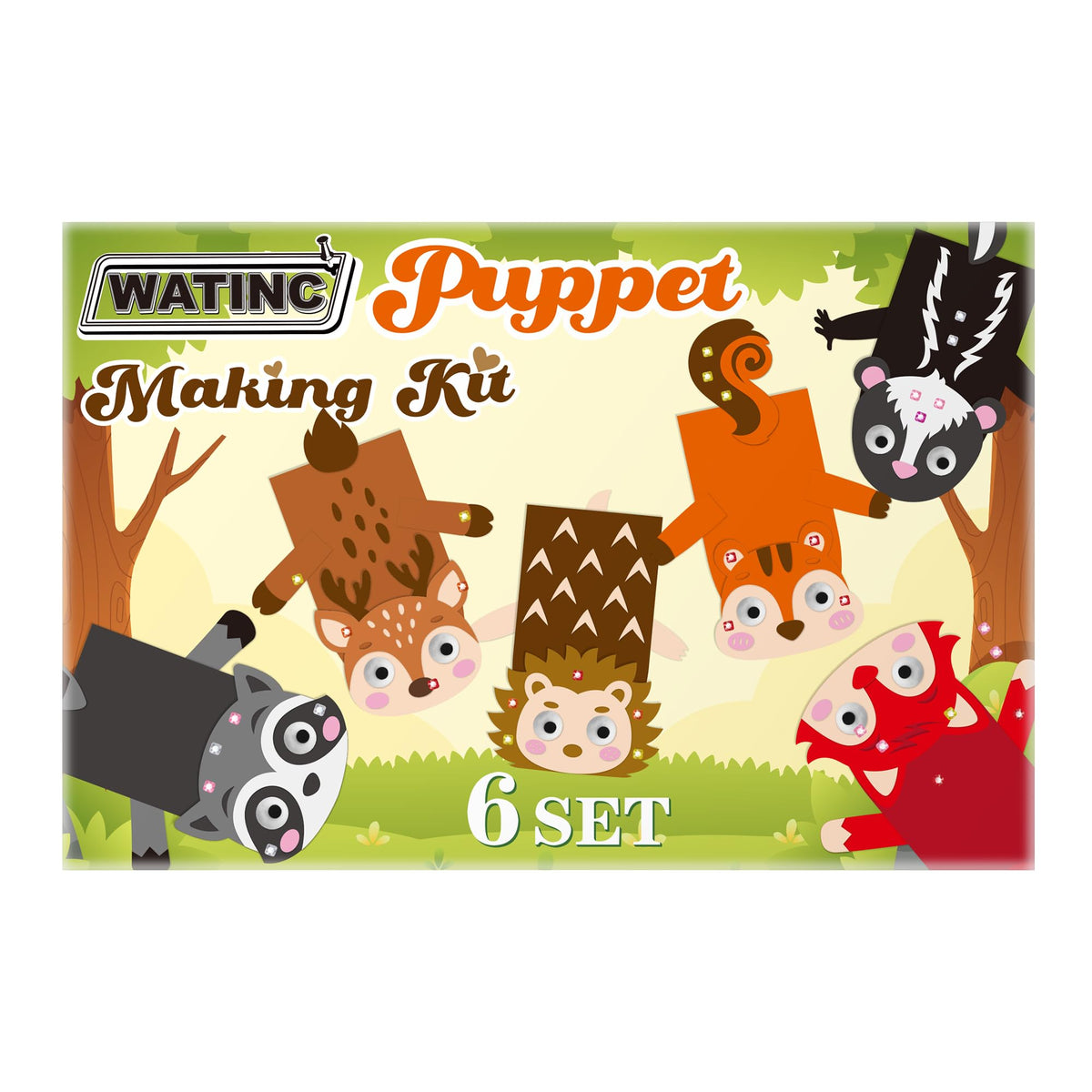 WATINC 6Pcs Hand Puppet Making Kit, Art Craft Felt Sock Puppet Toys, Creative DIY Make Your Own Pompoms Wiggle Googly Eyes Storytelling Role Play Party Supplies Gift for Girls Boys (Woodland A)