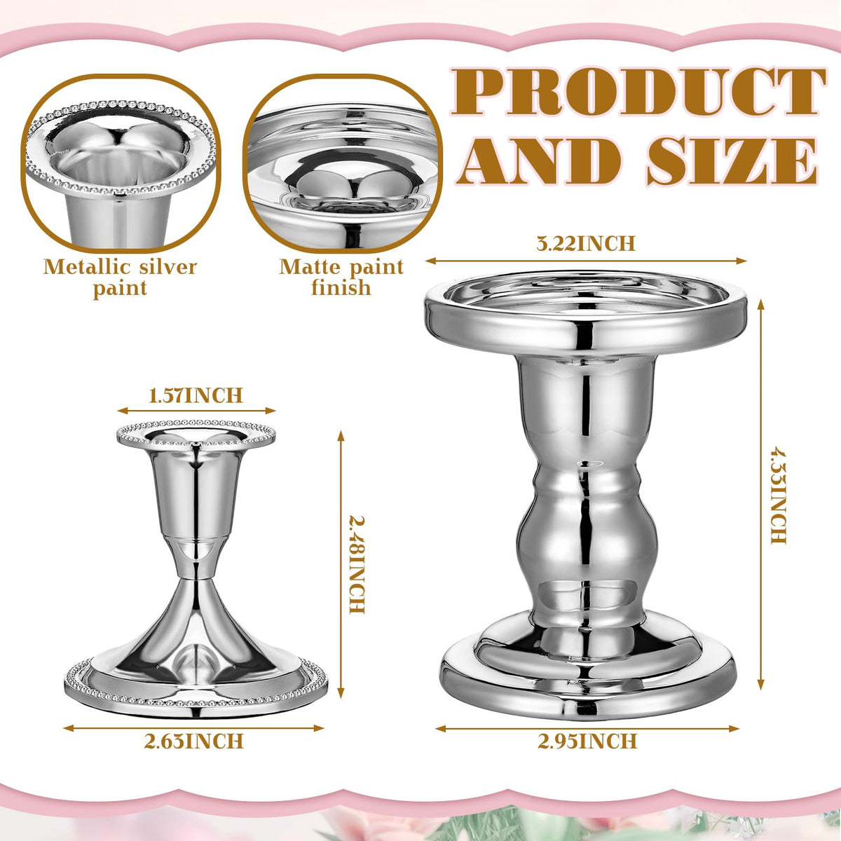 Irenare Unity Candles with Holder for Wedding Ceremony Wedding Decortions Accessories Glass Candle Holder Pillar Candle for Formal Events Church(Silver)