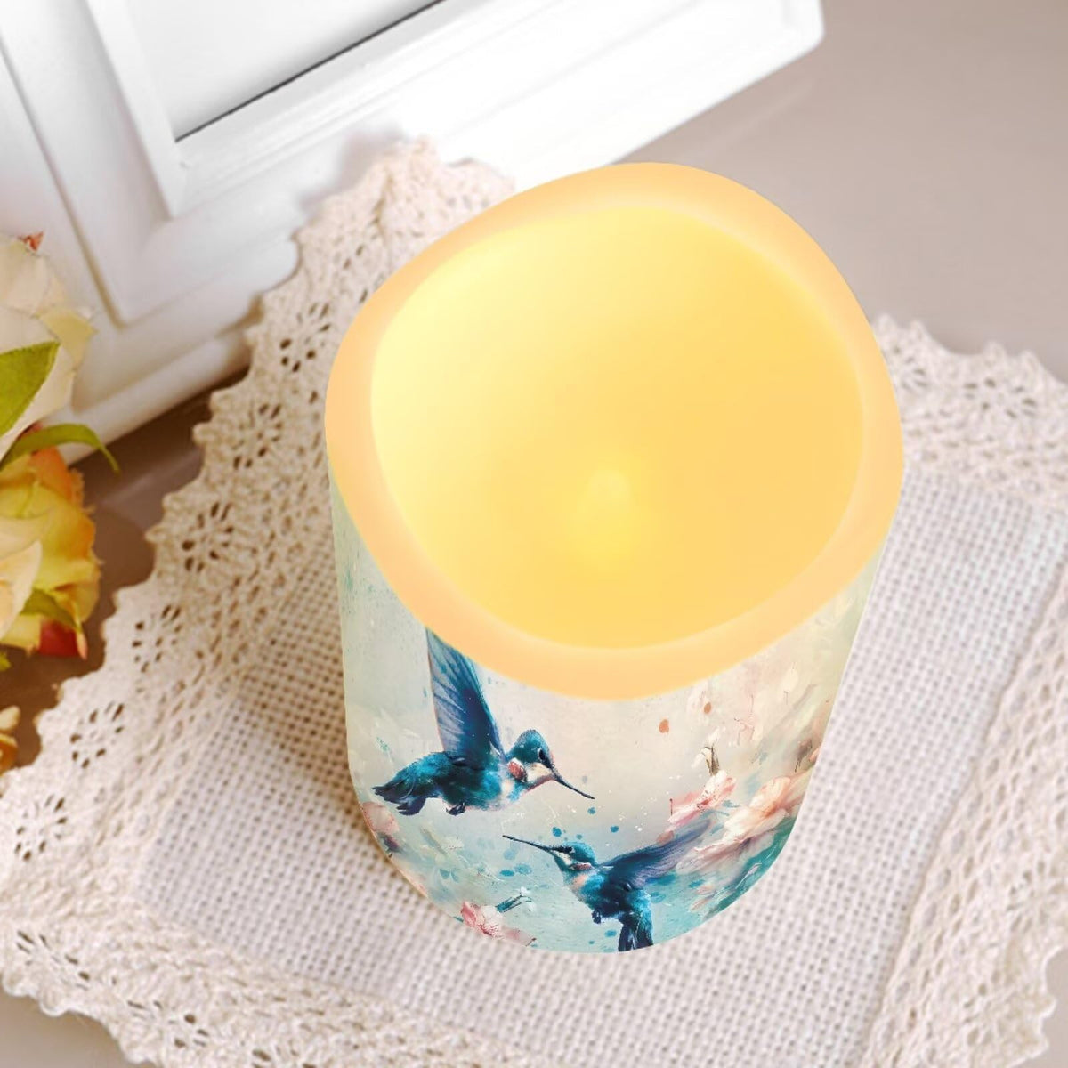 Cozeyat Blue Bird Anniversary Gift Flameless Candles 4 Pack Battery Operated with Remote Timer LED Pillar Candles Flickering Waterproof for Indoor Outdoor