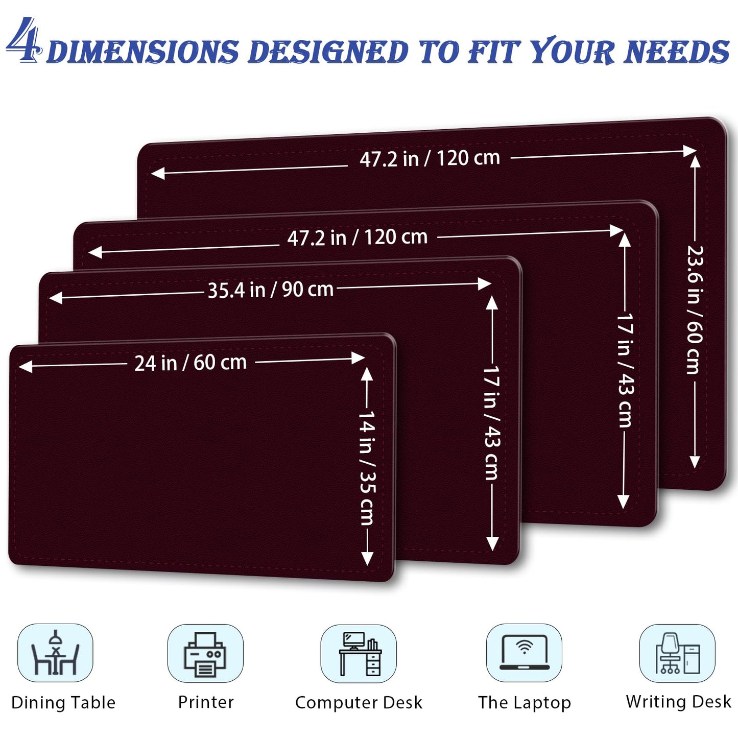 Large Desk Mat 35.4" x 17", PU Leather Desk Pad Protector, Non-Slip Large Mouse Pad for Desk, Waterproof Computer Desk Mat, Office Desk Pad for Keyboard Mouse, Desk Writing Mat (Burgundy)