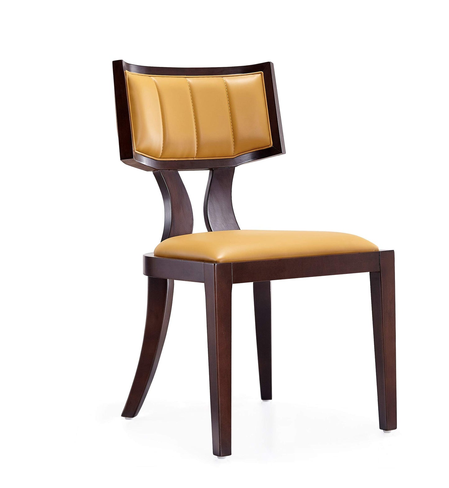Manhattan Comfort Pulitzer Faux Leather Dining Chairs Set of 2, Solid Beech Wood with Walnut Finish, Iconic Greek Design, Fully Assembled Accent Kitchen Furniture, Camel