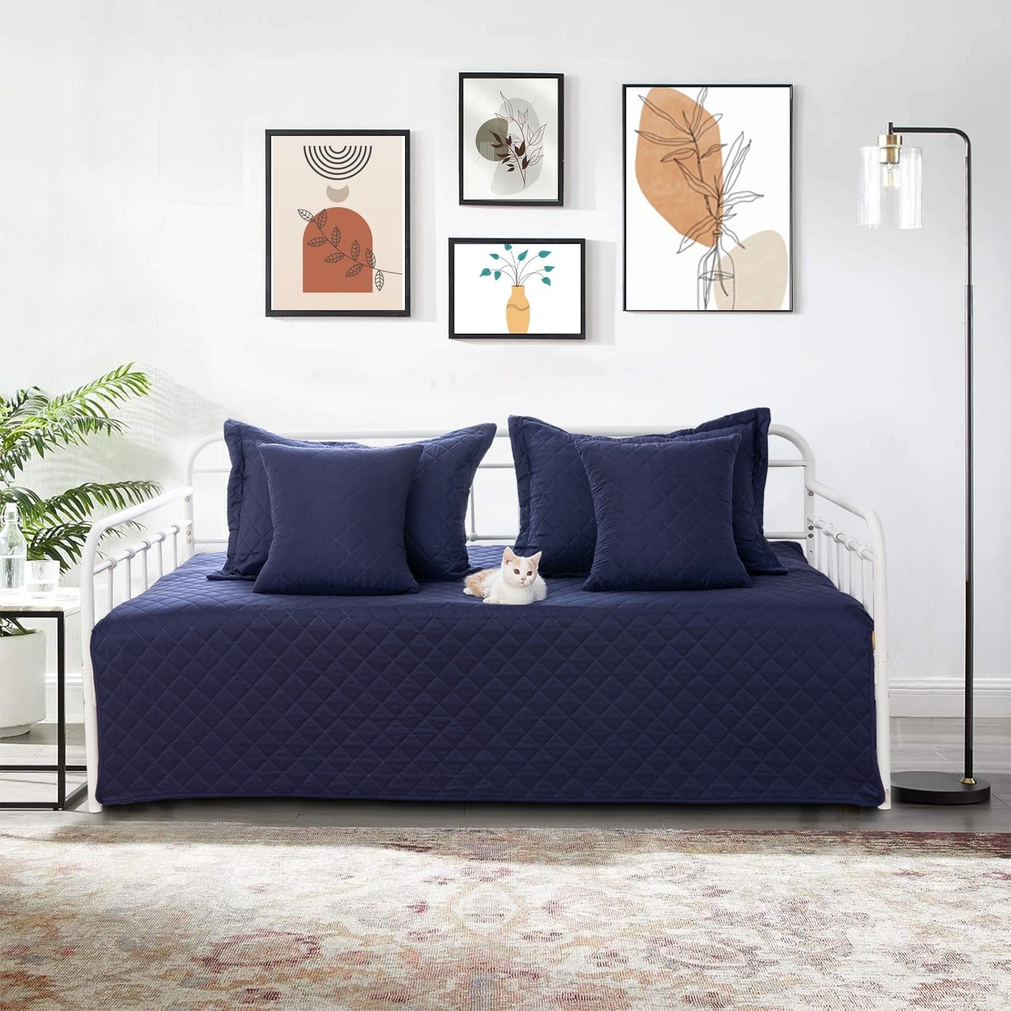 TieyaChkis 5 Piece Daybed Cover Set Twin Daybed Bedding Sets for All Season Lightweight Daybed Comforter with Matching Shams&Decorative Pillows, Double Sided-Quilting Day Bed Cover,39"x75",Navy Blue