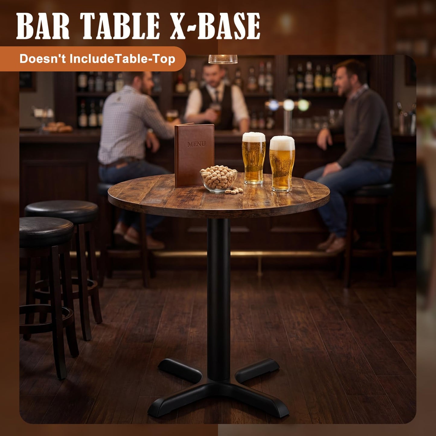 Leinuosen 2 Pack Heavy Duty Restaurant Table Base, 22" x 22" Cast Iron X-Base with 3" Dia. Dining Height Column, 28" Tall Pedestal Table Legs, 500 Lbs Capacity, for Restaurant Cafe Dining Tables