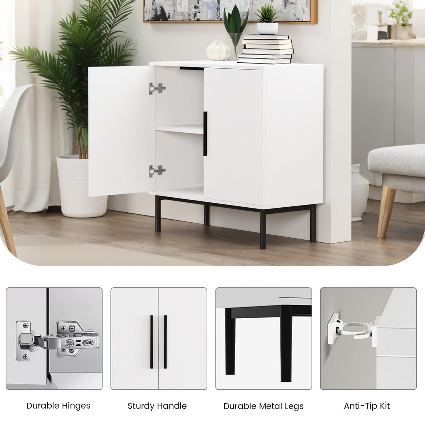 LUCKLIFE White Kitchen Sideboard Buffet Cabinet with Doors, Modern Coffee Bar Cabinet for Dining Room & Living Room, White, 1 Pack