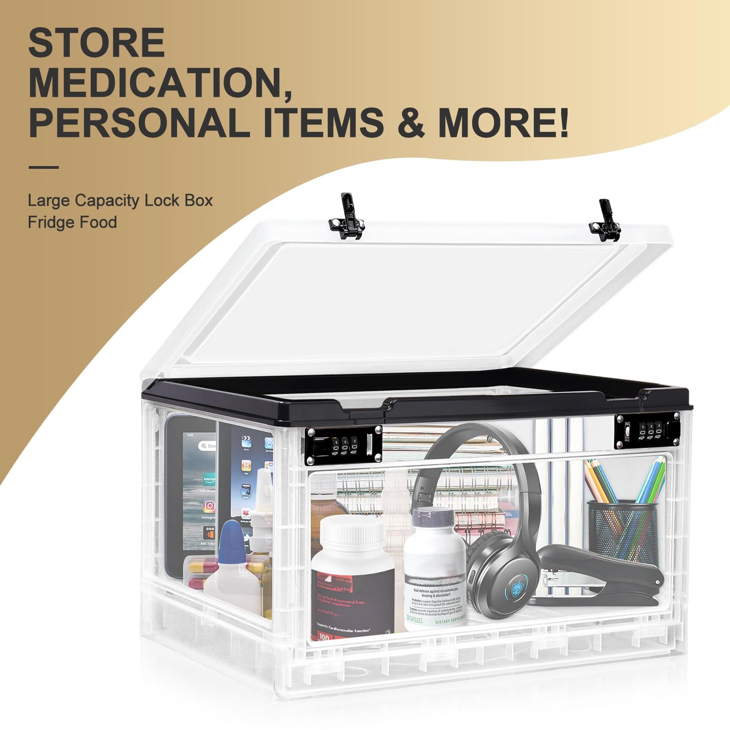 Lalifebuss Large Lock Box for Personal Items, 24 Litre Combination Lockable Storage Box for Office Locker/School/Medicine/Snacks/Phone Jail/Electronic/Home