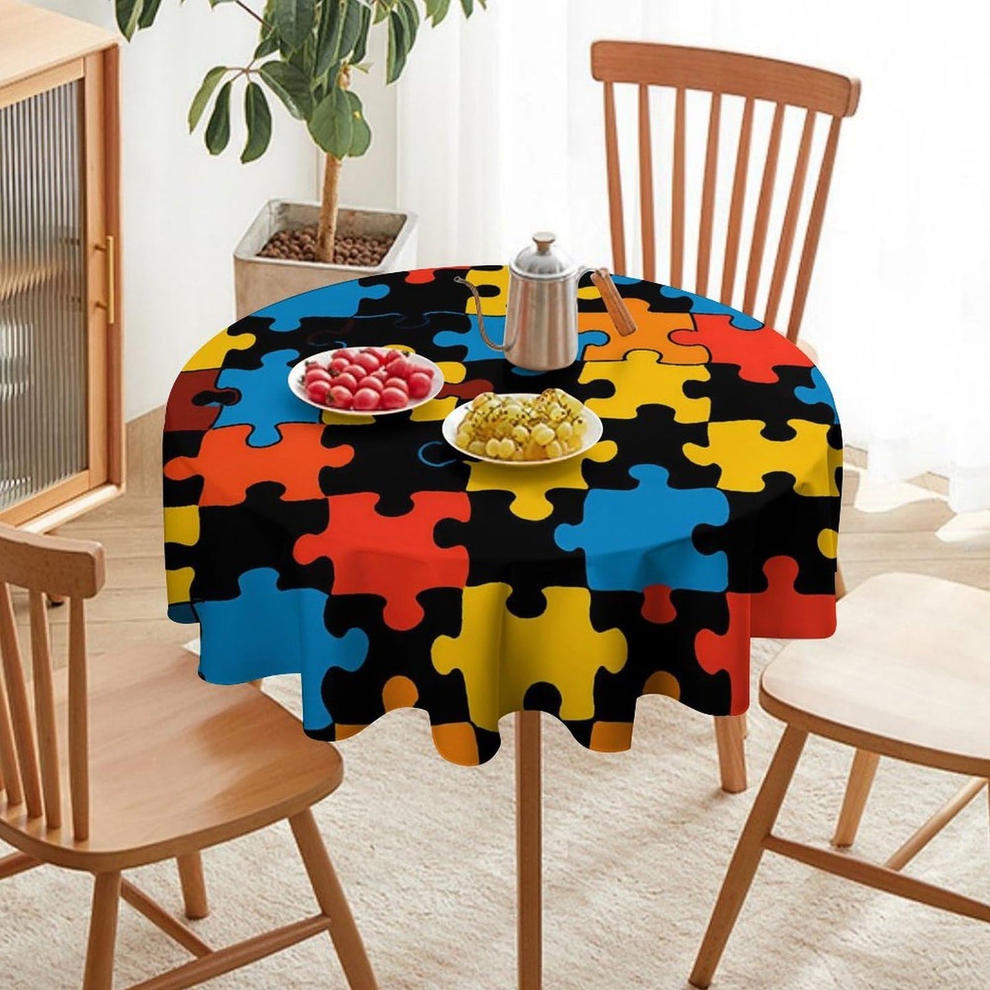 Puzzle Print Round Tablecloth Decorative Table Cover