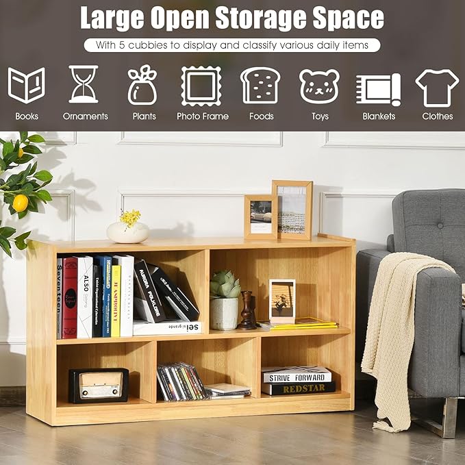 Tangkula 5 Cube Bookcase, 2 Tier Wooden Storage Open Bookshelf, Kid's Playroom
