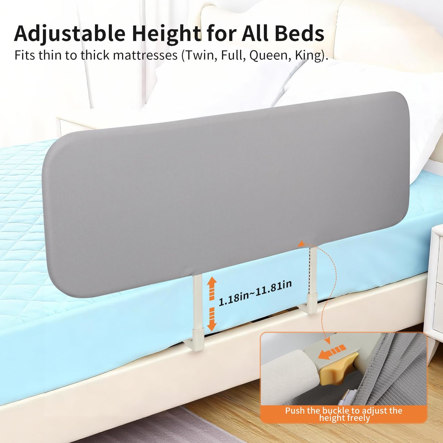 PlentiVive Travel Bed Rails for Toddlers with Motion Sensor Light, Foldable Toddler Bed Rail 48" Extra Long Safety Guard, Deep U-Shaped Base (No Straps Needed) for Twin, Full, Queen & King Mattresses