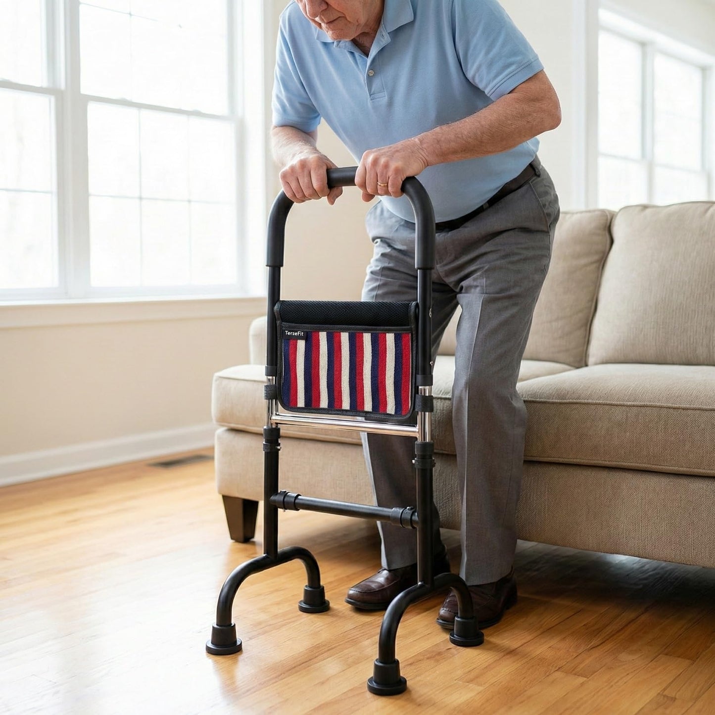 Knee Replacement Recovery Aid; Stand Assist Aid for Elderly; Couch Toilet Assist Rails; Quad Canes Mobility Aids for Short Indoor Movements; Height Adjustable; Weight 5lbs Bear 350lbs