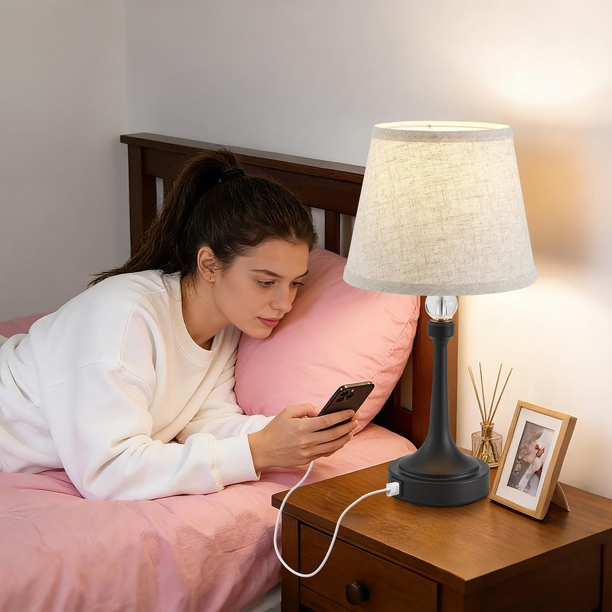 Leasgy 19.7'' Touch Table Lamps for Living Room, Small Lamp for Bedroom with USB C+A Ports, Dimmable Touch Lamps Set of 2, Reading Desk Lamp for Office, Metal Bedside Lamps, Bulbs Included, Black