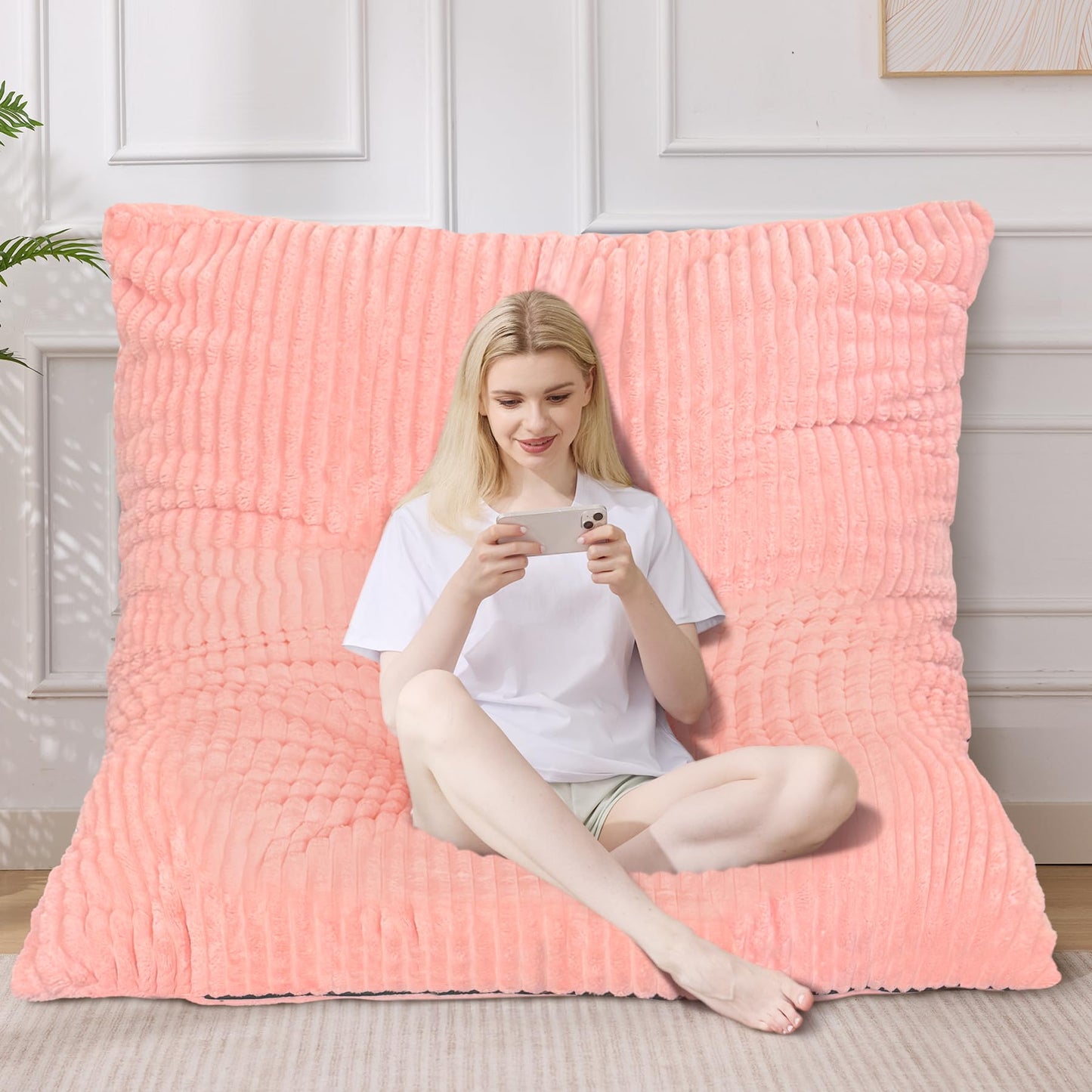 MuaMelop Bean Bag Chair, Giant Bean Bag Chair, 4 in 1 Convertible Beanbag Chairs for Adults with Removable Cover, Memory Foam Floor Cushions, Living Room, Bedroom, Pink