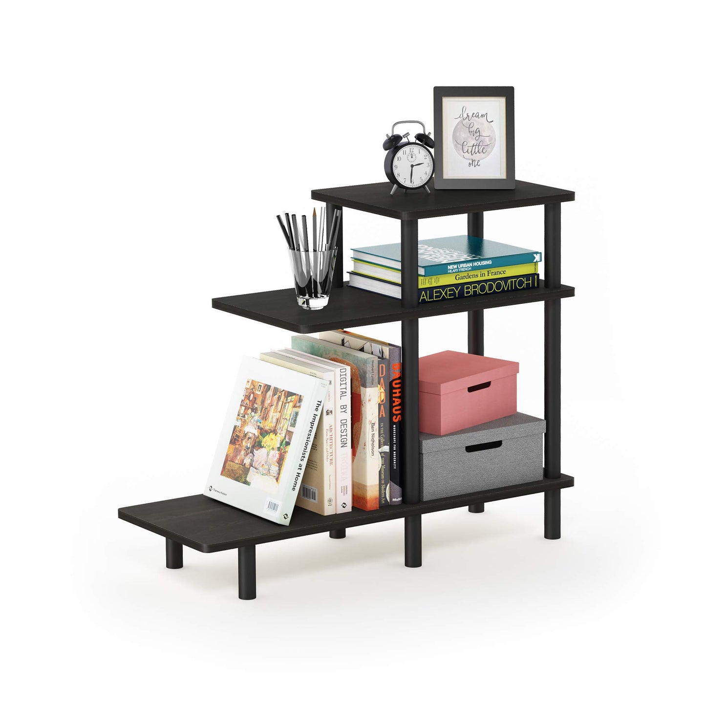 Furinno Turn-N-Tube 3-Tier Sofa Side Table, Espresso/Black, 31.5 in x 11.61 in x 25.63 in