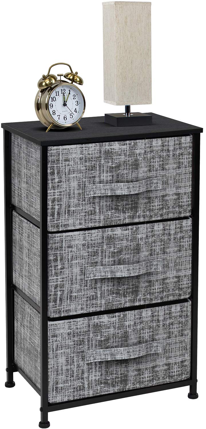 Sorbus Nightstand with 3 Drawers - Bedside Furniture & Night Stand End Table Dresser with Steel Frame, Wood Top, Easy Pull Fabric Bins for Home, Bedroom Accessories, Office & Dorm