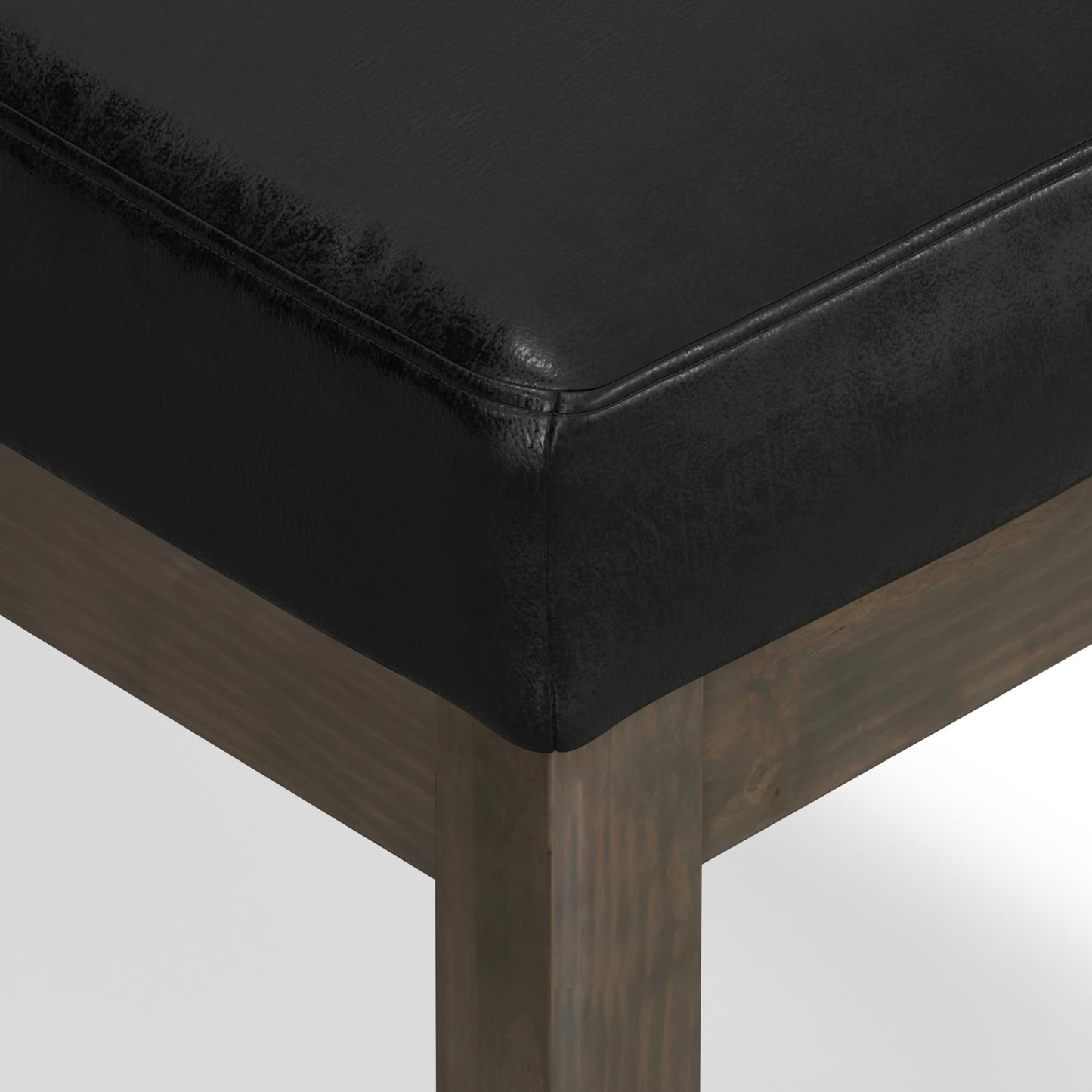SIMPLIHOME Milltown Small Ottoman Bench - 27" Wide x 18" High Upholstered Vegan Leather Rectangle Footstool Ottoman in Distressed Black, Contemporary Bench for Bedroom with Cushioned Seat, Assembled