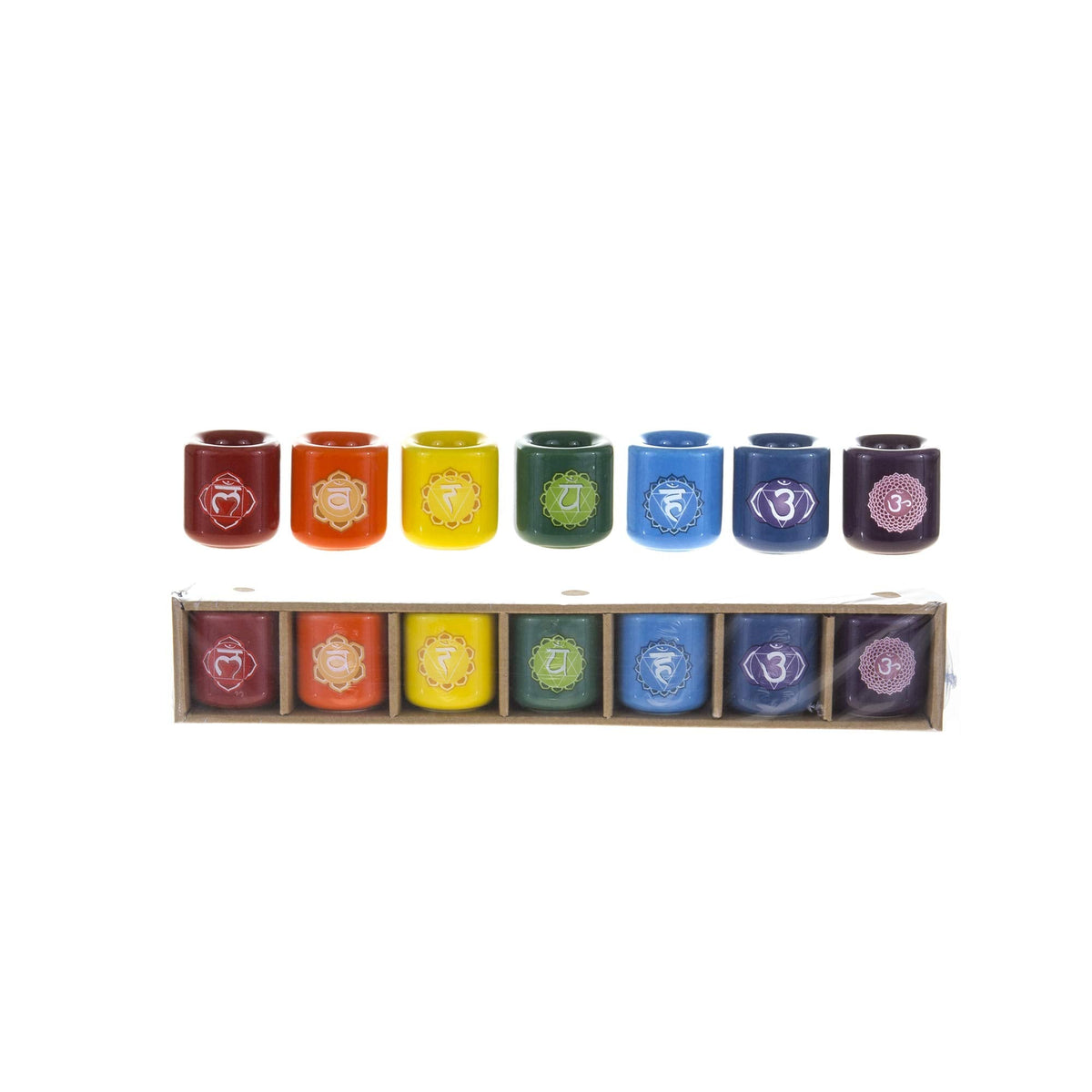 Mega Candles 7 pcs Ceramic 3/4 Inch Diameter Chakra Chime Ritual Spirtual Energy Spell Candle Holders - Assorted Colors