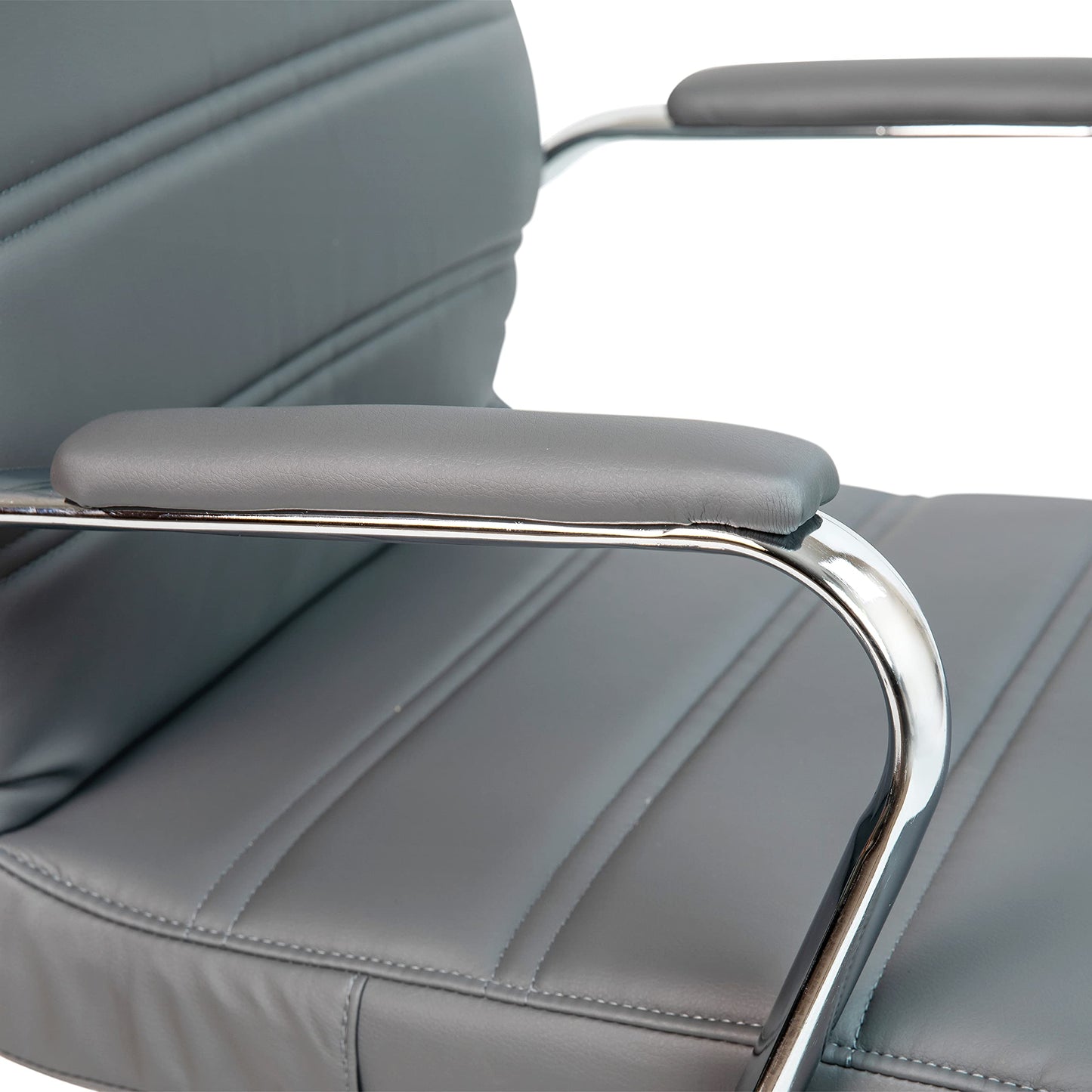 Flash Furniture Whitney Mid-Back Swivel LeatherSoft Desk Chair with Padded Seat and Armrests, Adjustable Height Padded Office Chair, Gray/Chrome