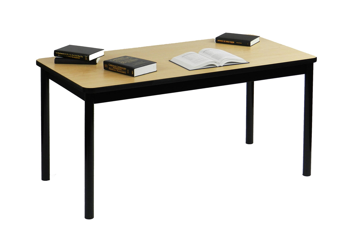Correll LR3048-16 Office and Library 29" High , 1 1/4" Thick High-Pressure Laminate Top, 2" Round Steel Legs, 30" x 48", Fusion Maple Top with Black Frame