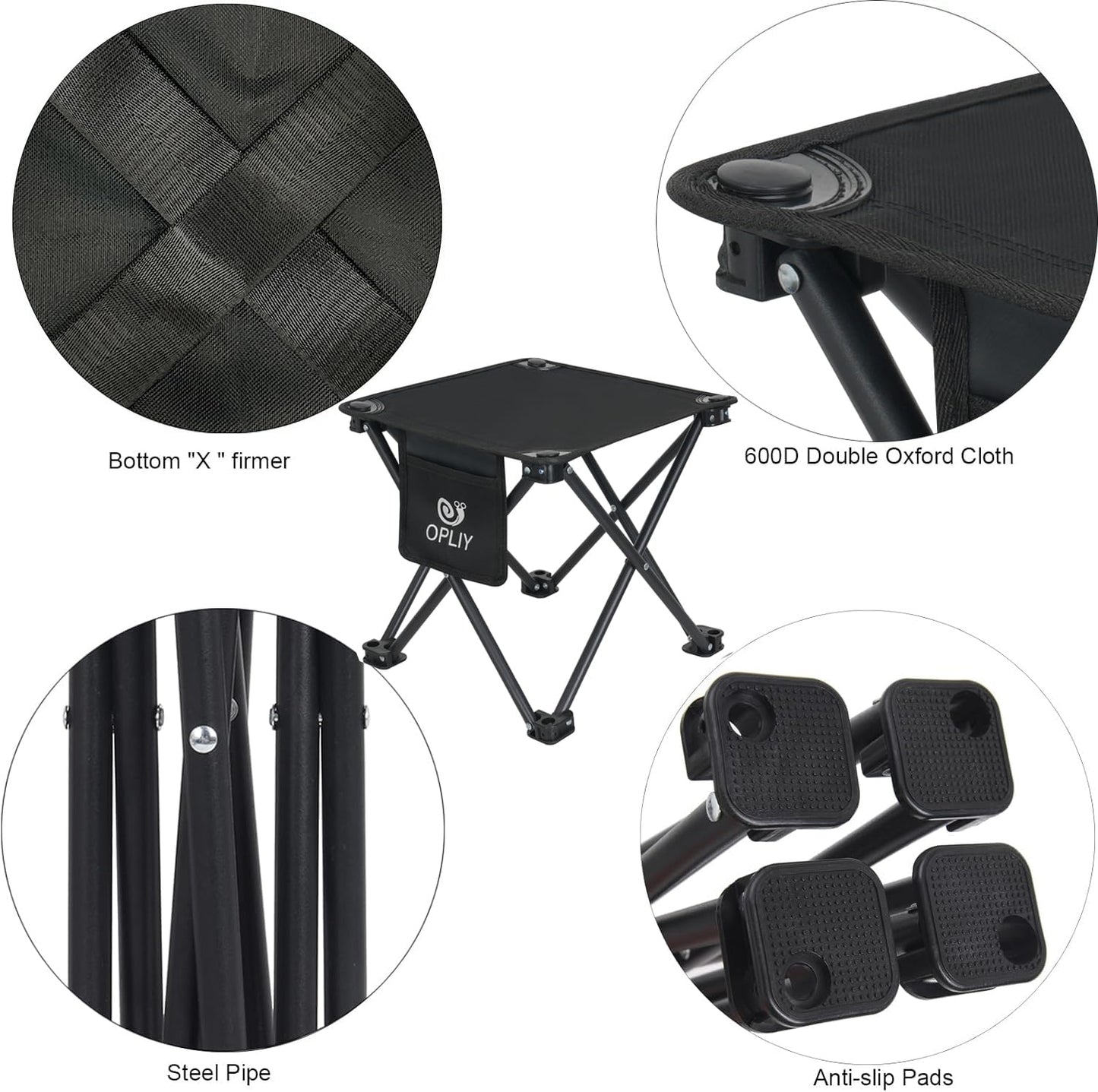 Opliy Camping Stool 2 Pack,13 Inch Portable Folding Stool for Outdoor Gardening and Beach Hiking Fishing,Foot Stool with Carry Bag (Black)