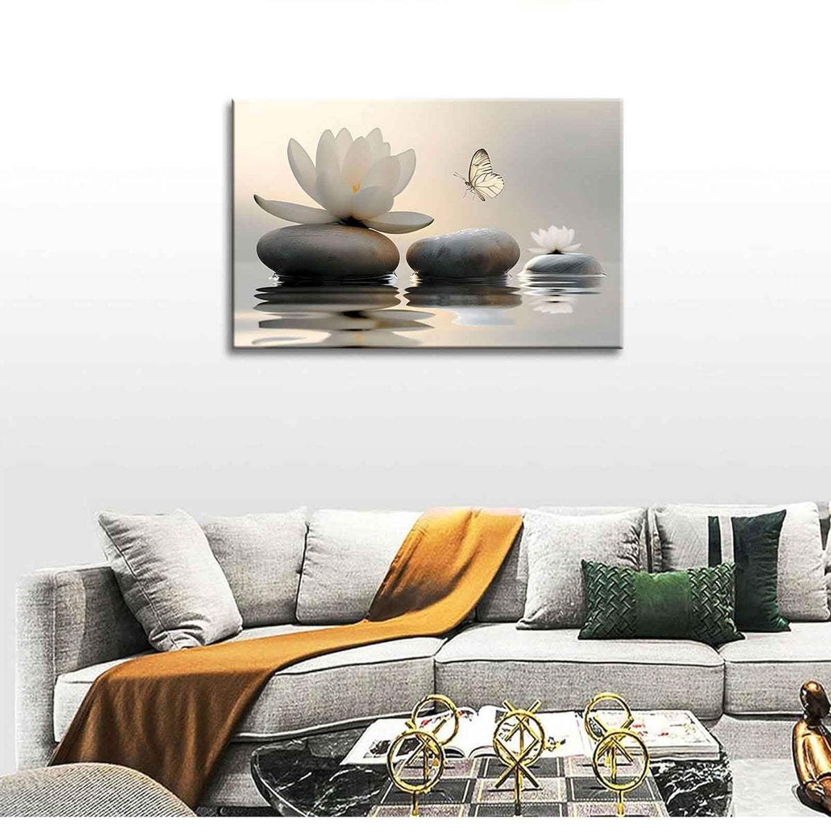 Zen White Lotus Canvas Wall Art Bathroom Decor Painting Pictures Living Room Meditation Spa Posters Prints for Modern Spiritual Yoga Bedroom Decoration Ready to Hang