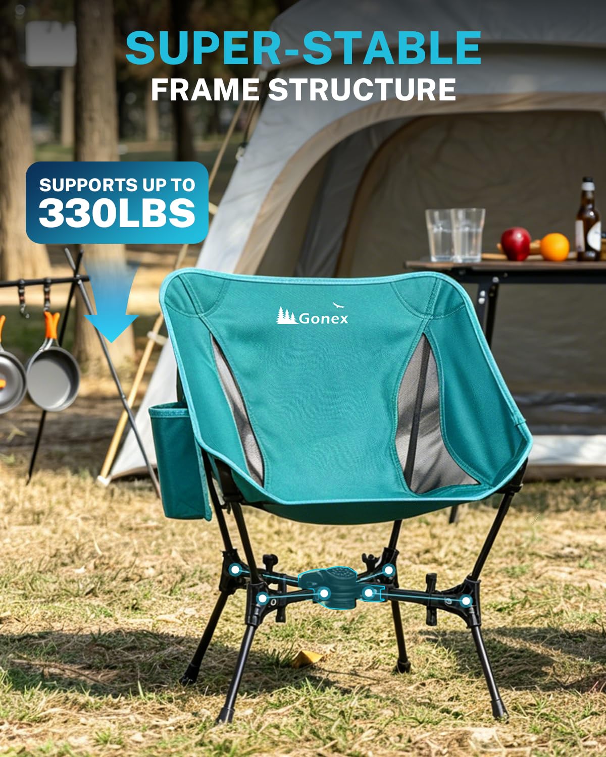 Gonex Portable Camping Chair, The 5th Gen Ultralight Compact Backpacking Foldable Lightweight Folding Chair for Outdoor Camp Hiking Beach Picnic Concert, Supports 330lbs (Lake Green, 1 PCS)