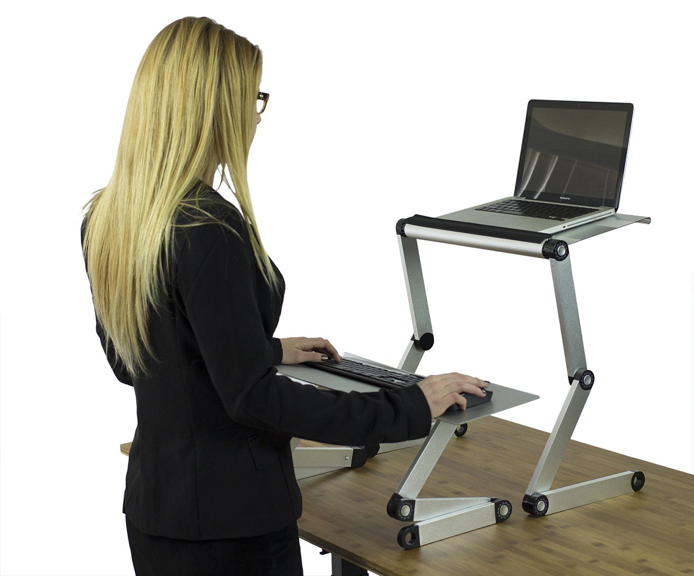 WorkEZ Standing Desk Conversion Kit with 2 fans & 3 usb ports. Perfect Laptop Sit to Stand Converter Ergonomic Adjustable Height & Angle Negative Tilt