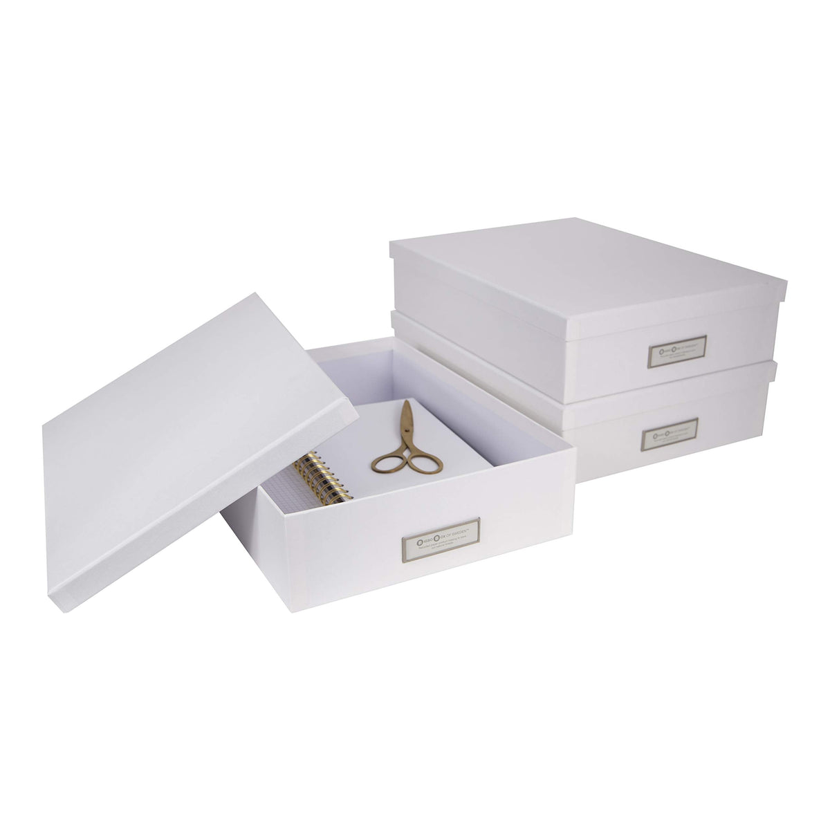 Bigso Oskar Fiberboard Label Frame Document Letter Box - File Organizer Box for Important Paperwork - Durable Document Storage with a Lid & Metal Label Window - 3.3 in x 10.2 in x 13.8 in - White