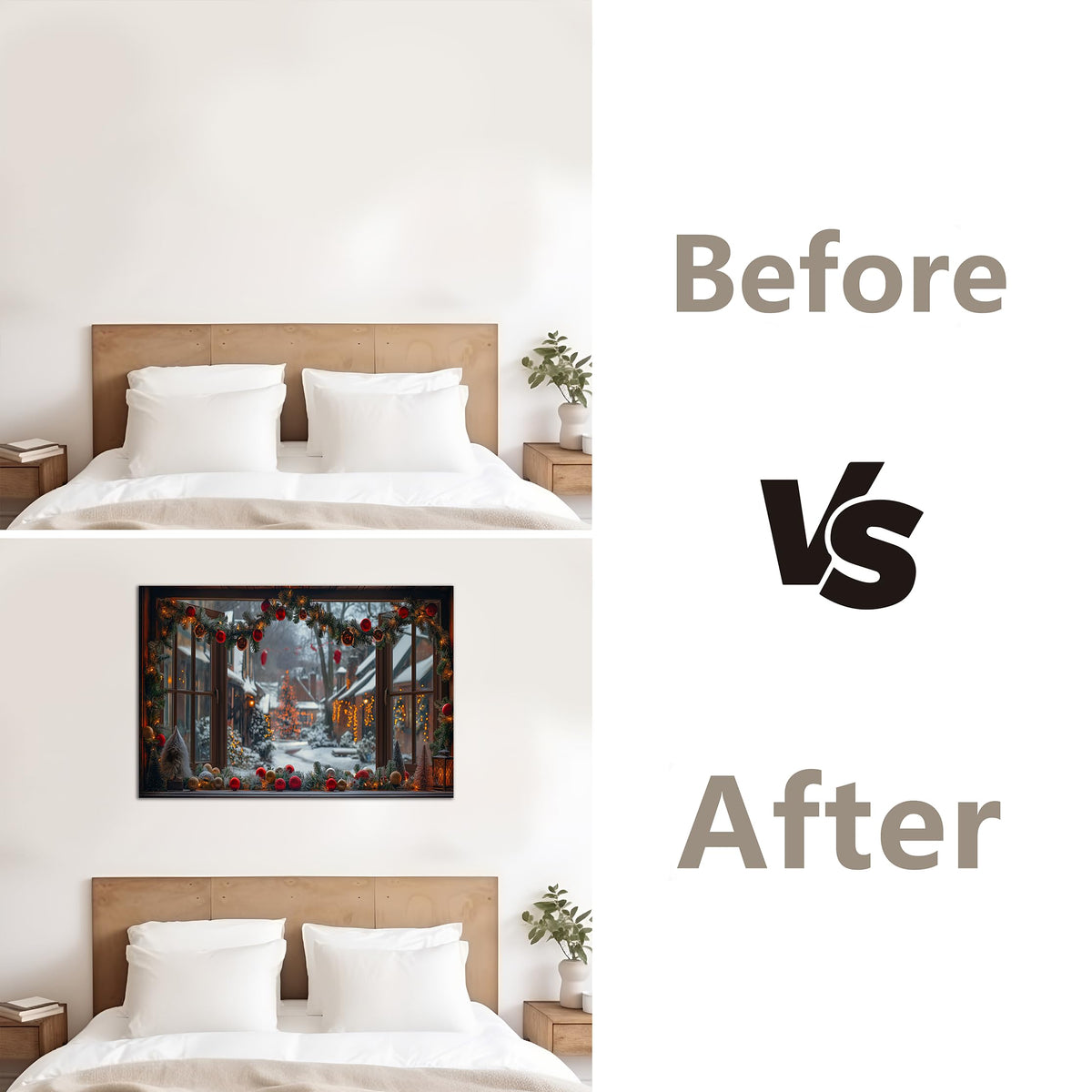 WOOHOOROO Fake Window Wall Sticker Festive Street Garland Christmas Peel and Stick Removable Holiday Scene,32" x 48"