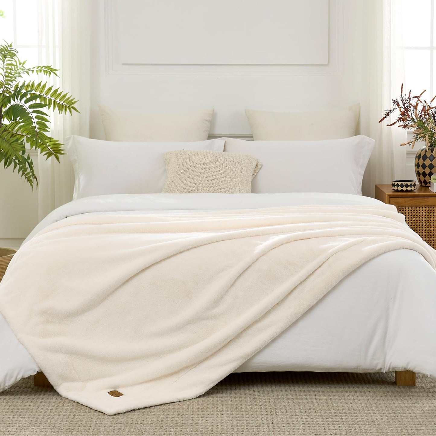 COZY KISS Luxury Faux Fur Throw Blanket Twin, Ultra Soft Waterproof Pet Blanket, Cozy Warm Plush Blanket for Bed Sofa Bedroom Living Room, Liquid Pee Proof for Large Dog or Cat, 60x80 inch, Cream