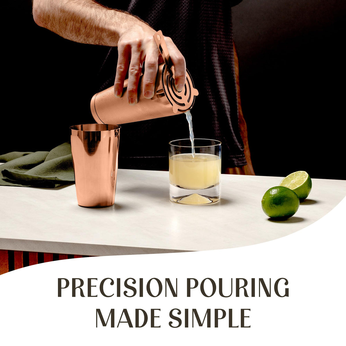 Mixology & Craft Cocktail Shaker Set Boston Shaker, Strainer and Japanese Jigger, Portable Bar Set for Home Bartending (Copper)