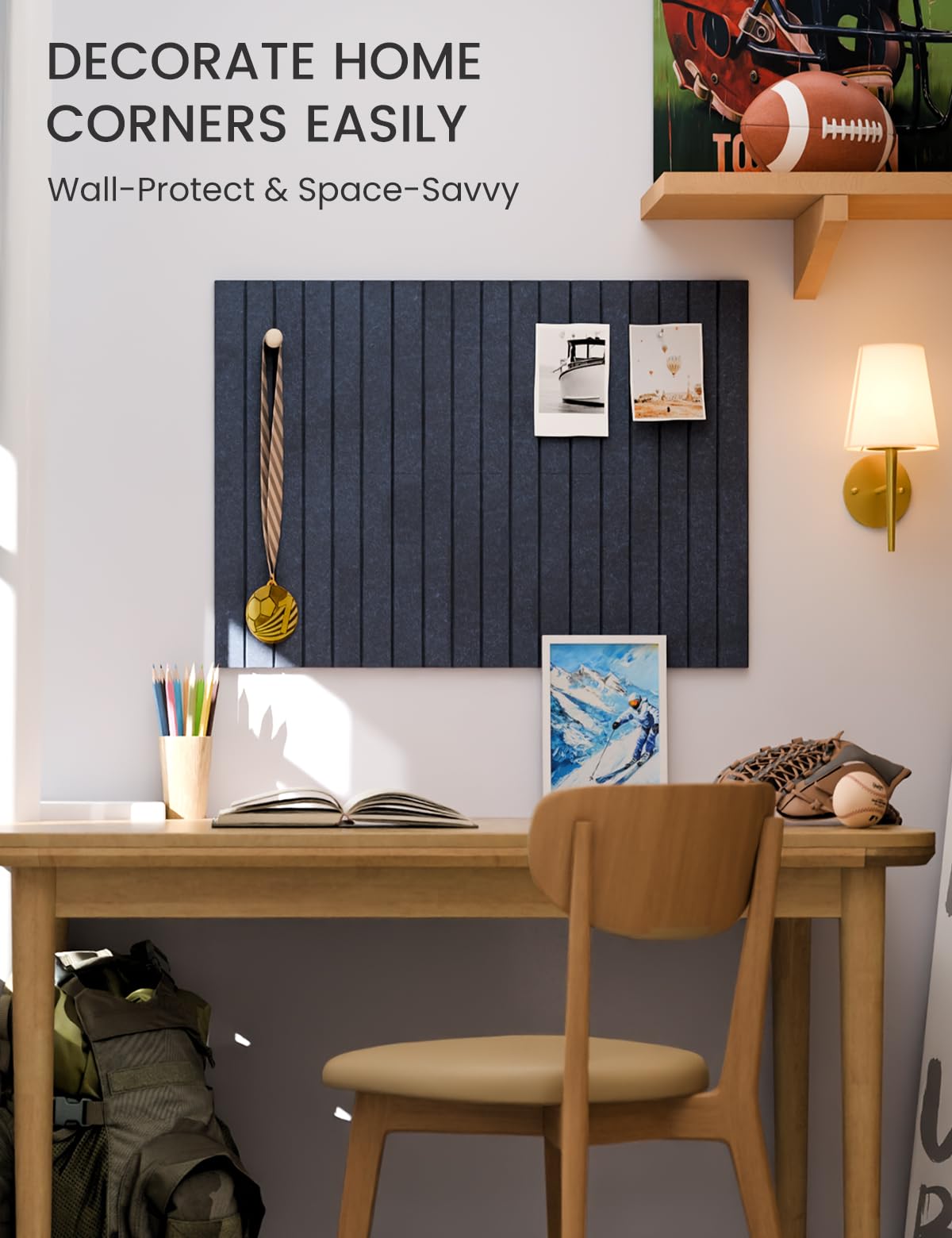Felt Bulletin Board Tiles -28"x18" with 40 Adhesive Tabs, Cork Board Alternative for Office Decor, Push Pin Board Wall Organizer 6-Pack (Navy Blue)