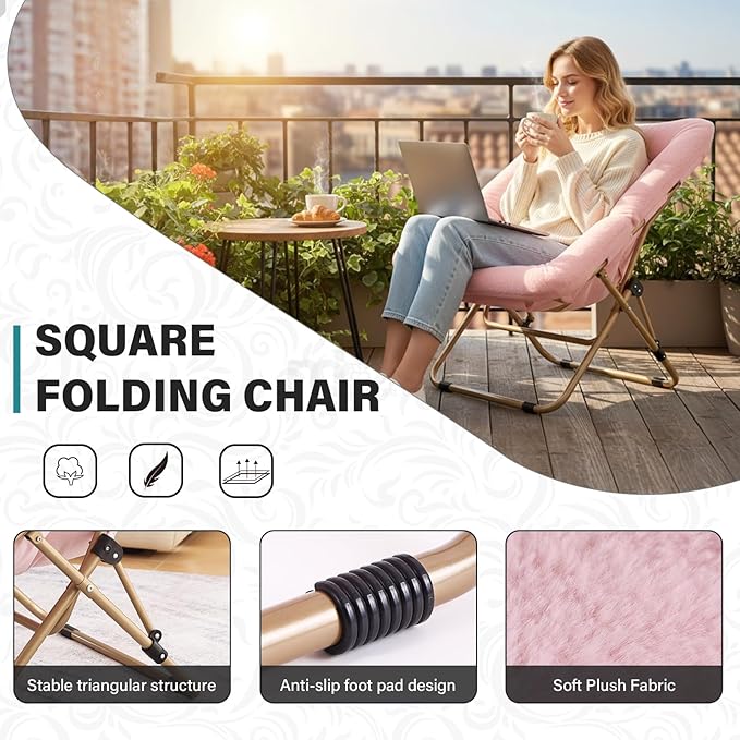 Tiita Comfy Folded Chair, Soft Faux Fur Oversized Folding Accent Chair