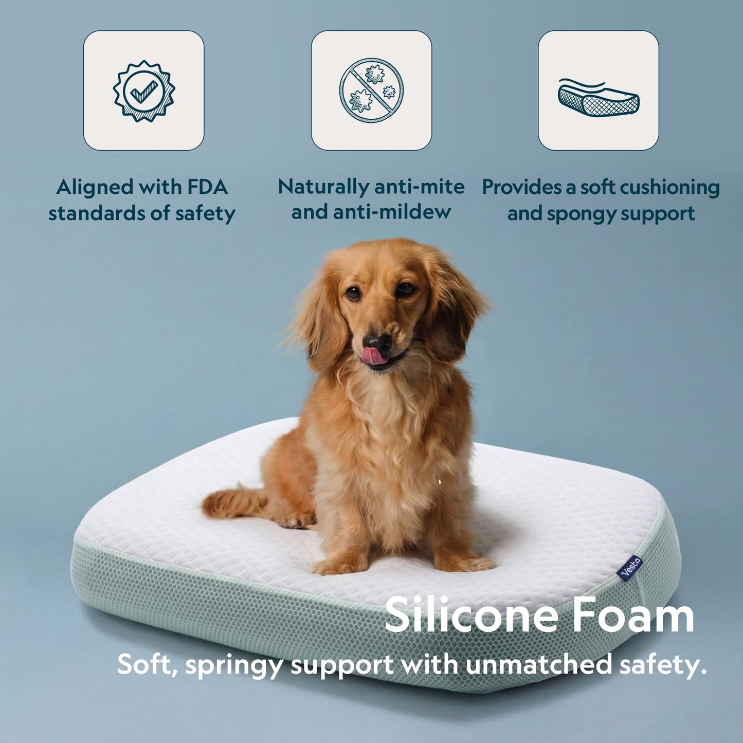 Vesta MintZen Silicone Foam Pillow, Wave Shape for Shoulder & Neck Support, Ideal for Back, Stomach, and Combo Sleepers, Washable Cooling Cover, Medium Profile (3-3.5" Height)
