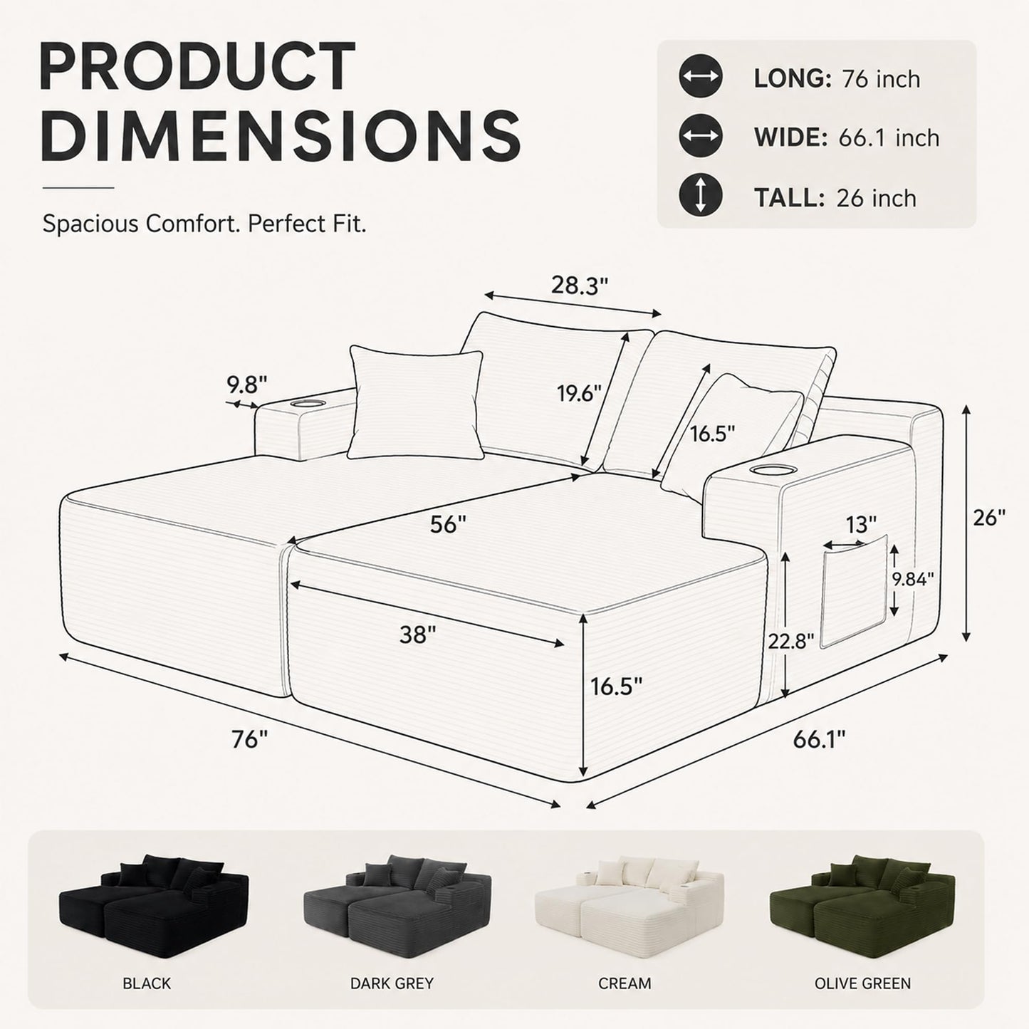 WuerQi 76" Loveseat Sleeper Sofa Bed with 2 Cup Holders, Boneless Couch Recliner, Deep Seat 2-Seater Sofa, No Assembly Required for Living Room
