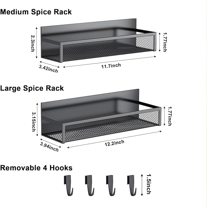 Aufworld Magnetic Spice Rack for Refrigerator, 2 Pack Magnetic Shelf, Fridge