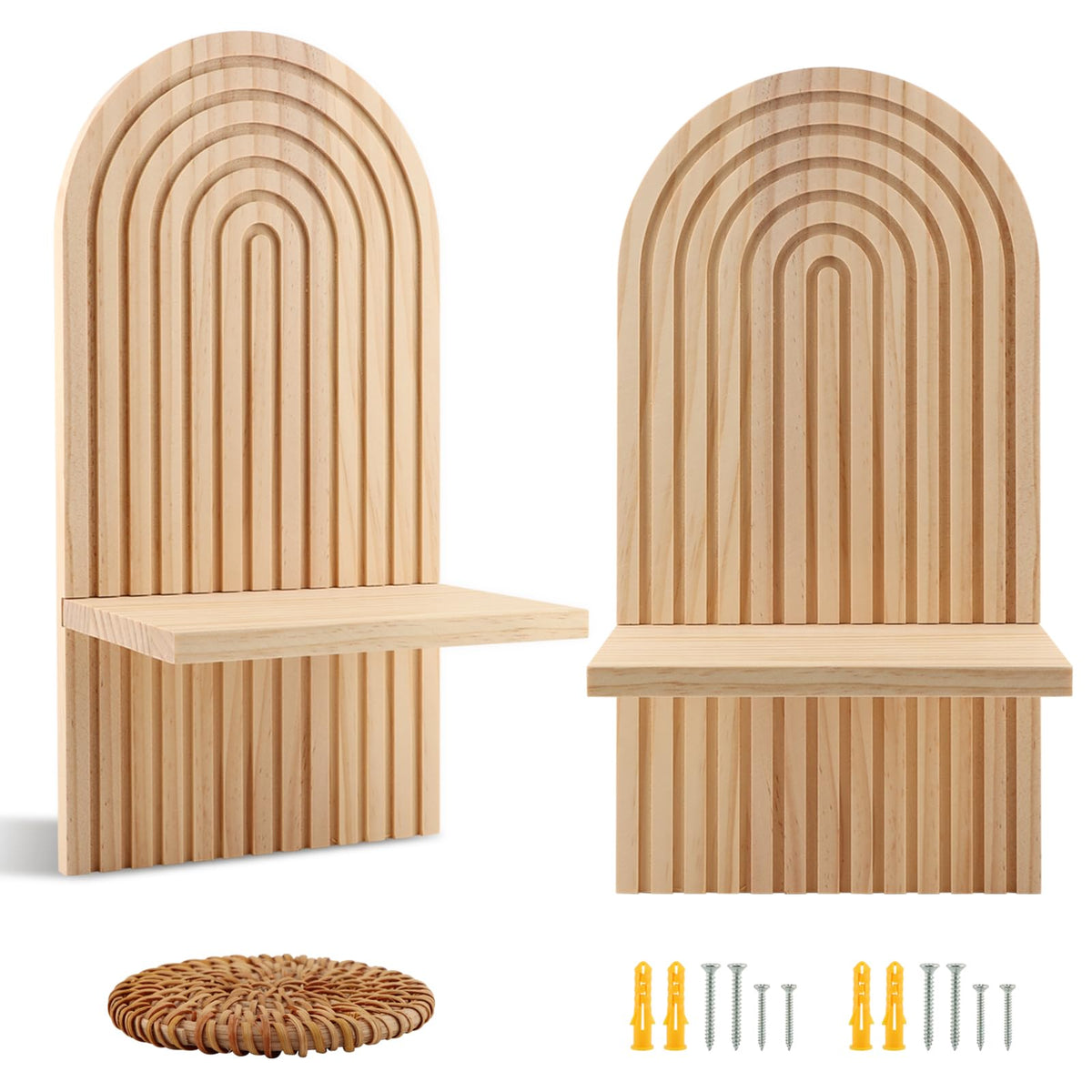 Boho Wall Decor Set of 2 Boho Wall Shelf with 1 Coaster, Natural Modern Minimalist Wa-ll Candle Holder for Bathroom, Bedroom, Living Room, Beside Fireplace TV, 13.78 x 7.09inch