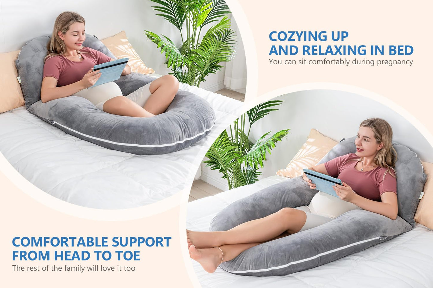 INSEN Pregnancy Pillows, Detachable Body Pillow for Sleeping, Nurse & Relax, Multi-Use Pregnancy Pillows for Pregnant Women, Grey