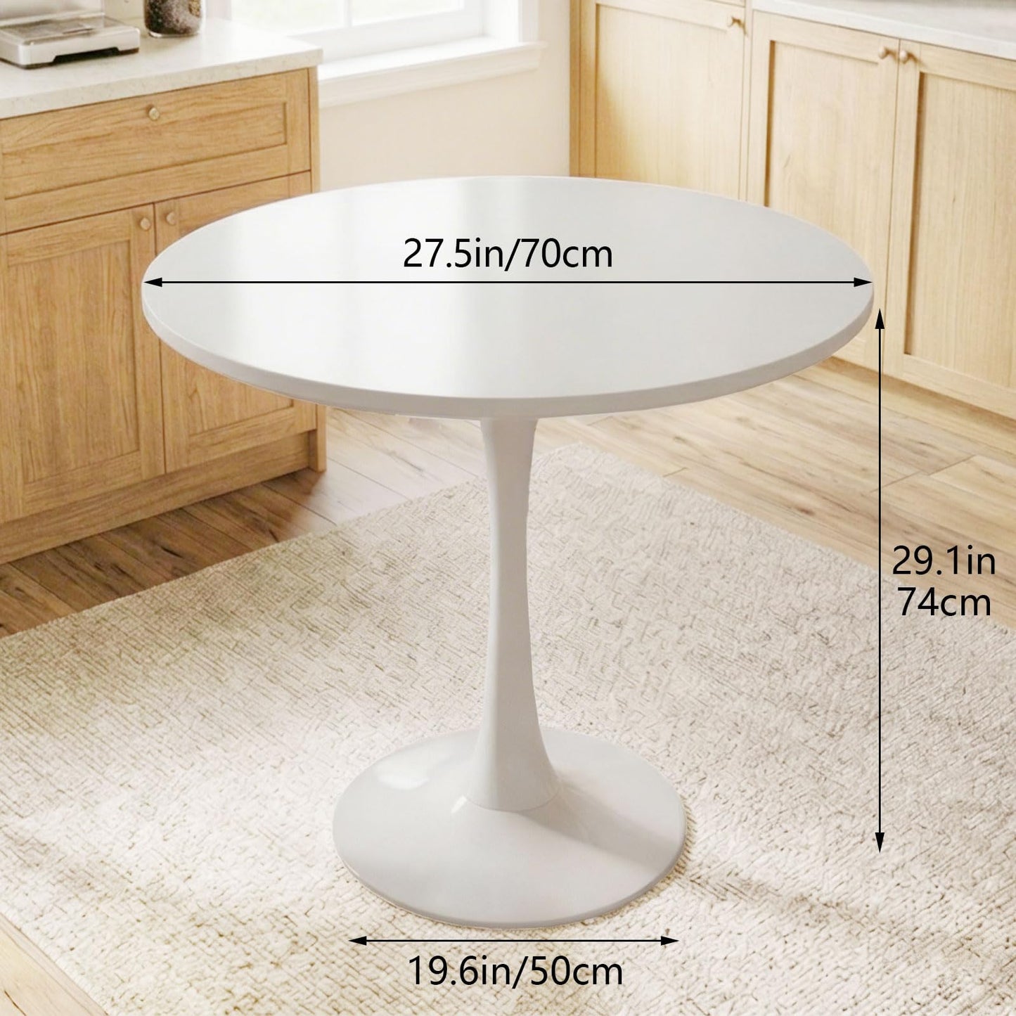 Permory 27.5" White Round Dining Table, MDF Top with Metal Pedestal Base, Modern Accent Table for Small Spaces, Kitchen, Dining Room & Living Room