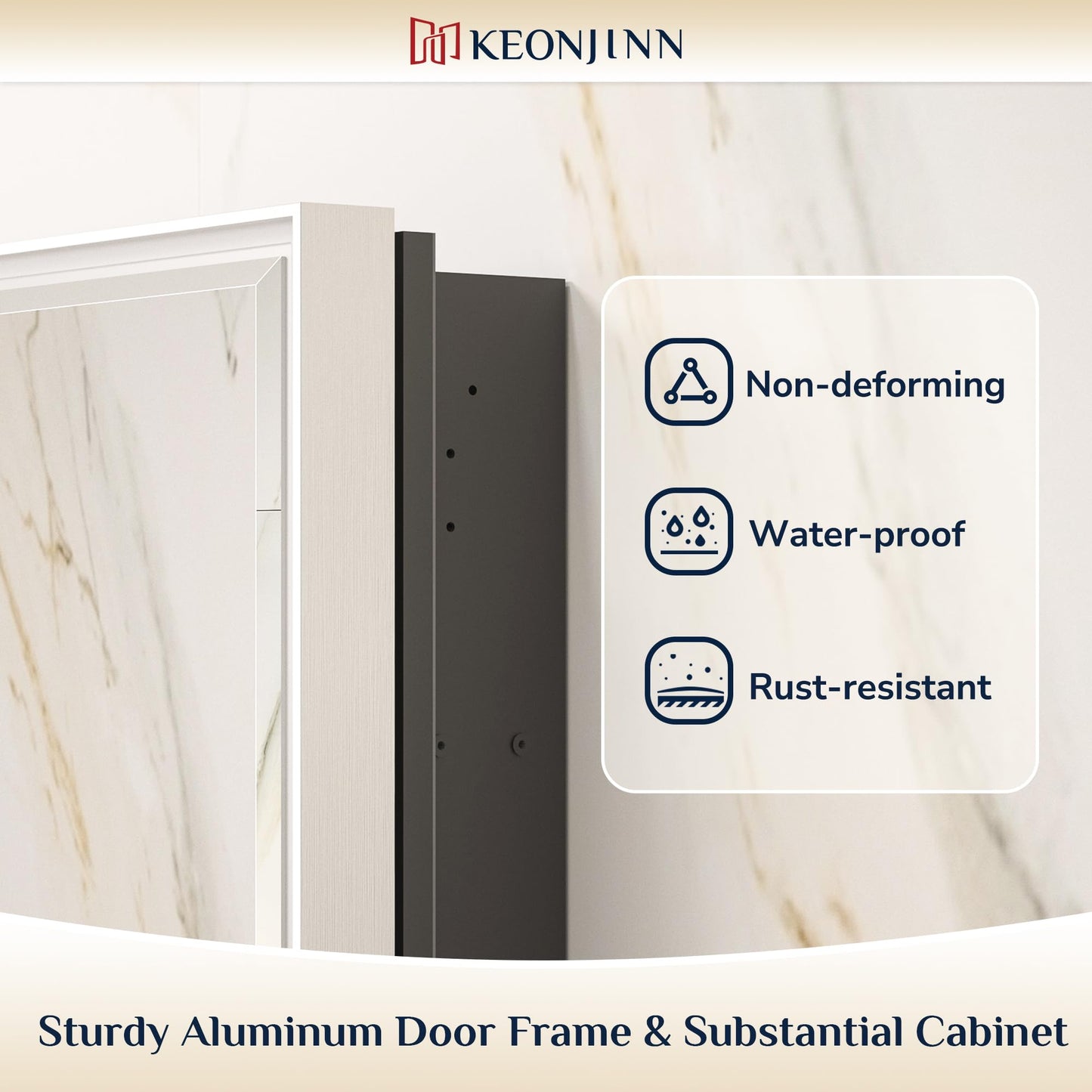 Keonjinn 21" x 27" Medicine Cabinet for Bathroom, Silver Recessed or Surface Wall-Mounted Aluminum Alloy Framed Beveled Mirror with Storage, Mirrored Cabinets with 2 Adjustable Shelves for Bath Modern