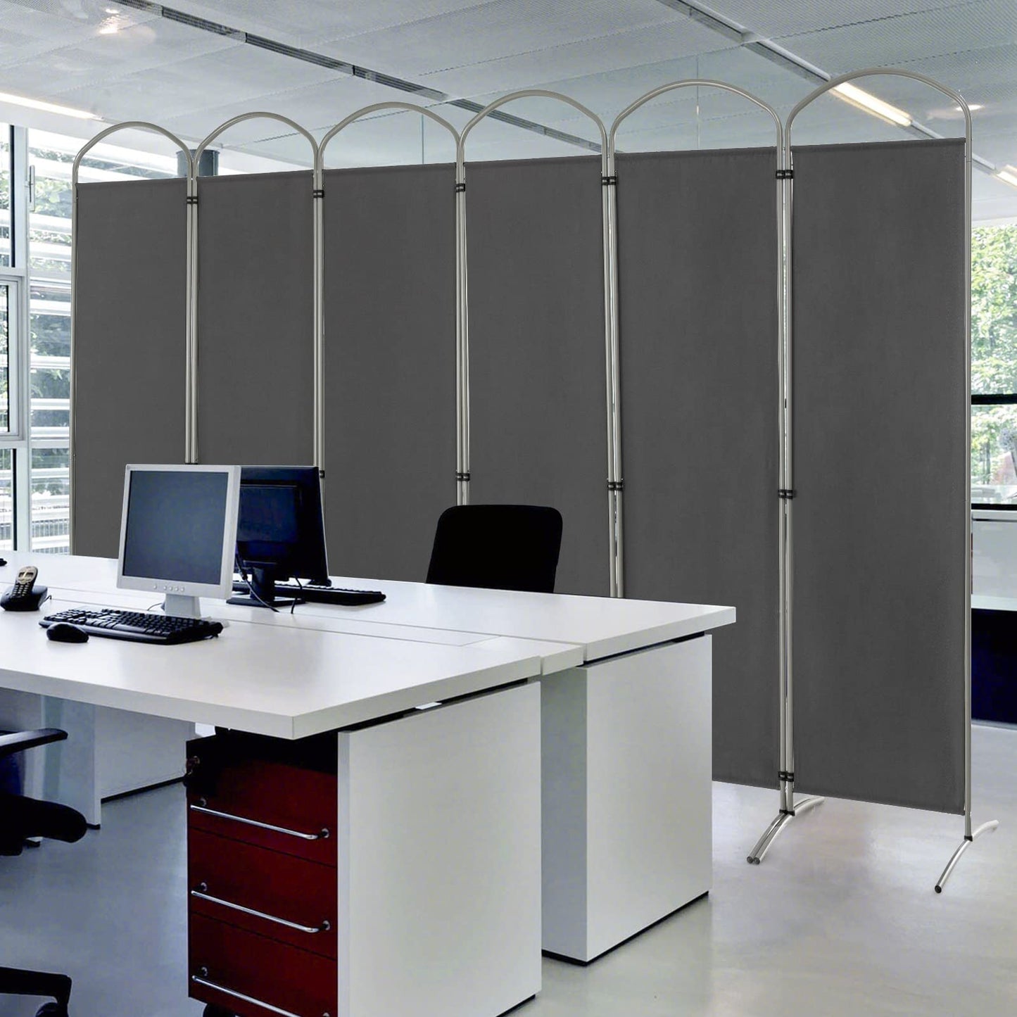 Giantex 6.2Ft Folding 6-Panel Room Divider Grey - 130" Wide Freestanding Foldable Fabric Privacy Screen, Lightweight Portable Partition Wall Divider and Separator for Home Office, Apartment, Studio
