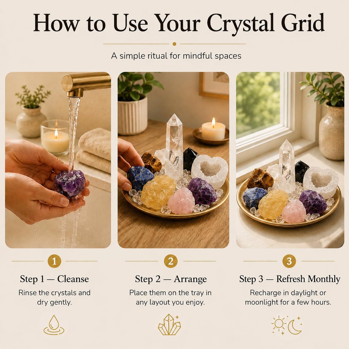 VELNORIX 7 Chakra Healing Crystals Grid Set – Real Stones, Clear Quartz Tower, Amethyst & Tree of Life Altar Tray – Spiritual Meditation & Reiki Decor for Yoga, Positive Energy (Guide Included)