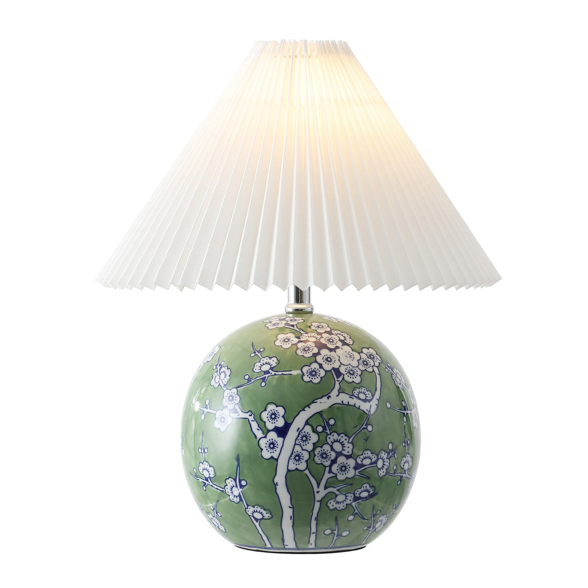 JONATHAN Y 19.5" Green/White Shishen Chinoiserie Ceramic Table Lamp, Traditional Hand-Painted Floral Cottage Lamp with White Pleated Linen Shade, LED Bulb Included JYL5056A