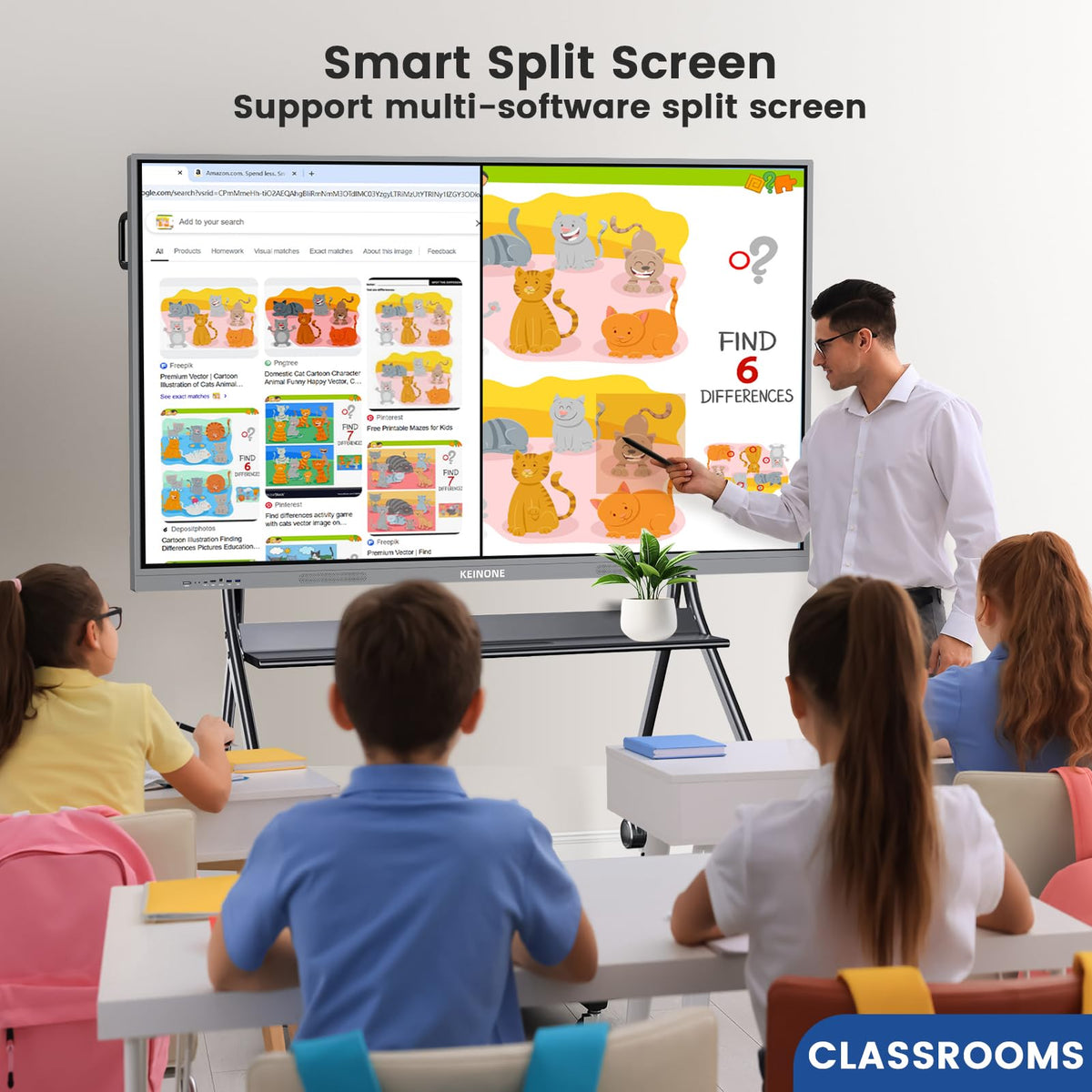KEINONE 75'' 4K Smart Board, Android 14 OS 8+128 GB Interactive Whiteboard, Electronic Digital Whiteboard with Open App Ecosystem, Touchscreen Smart Board for Home, Office and Classroom, Gray