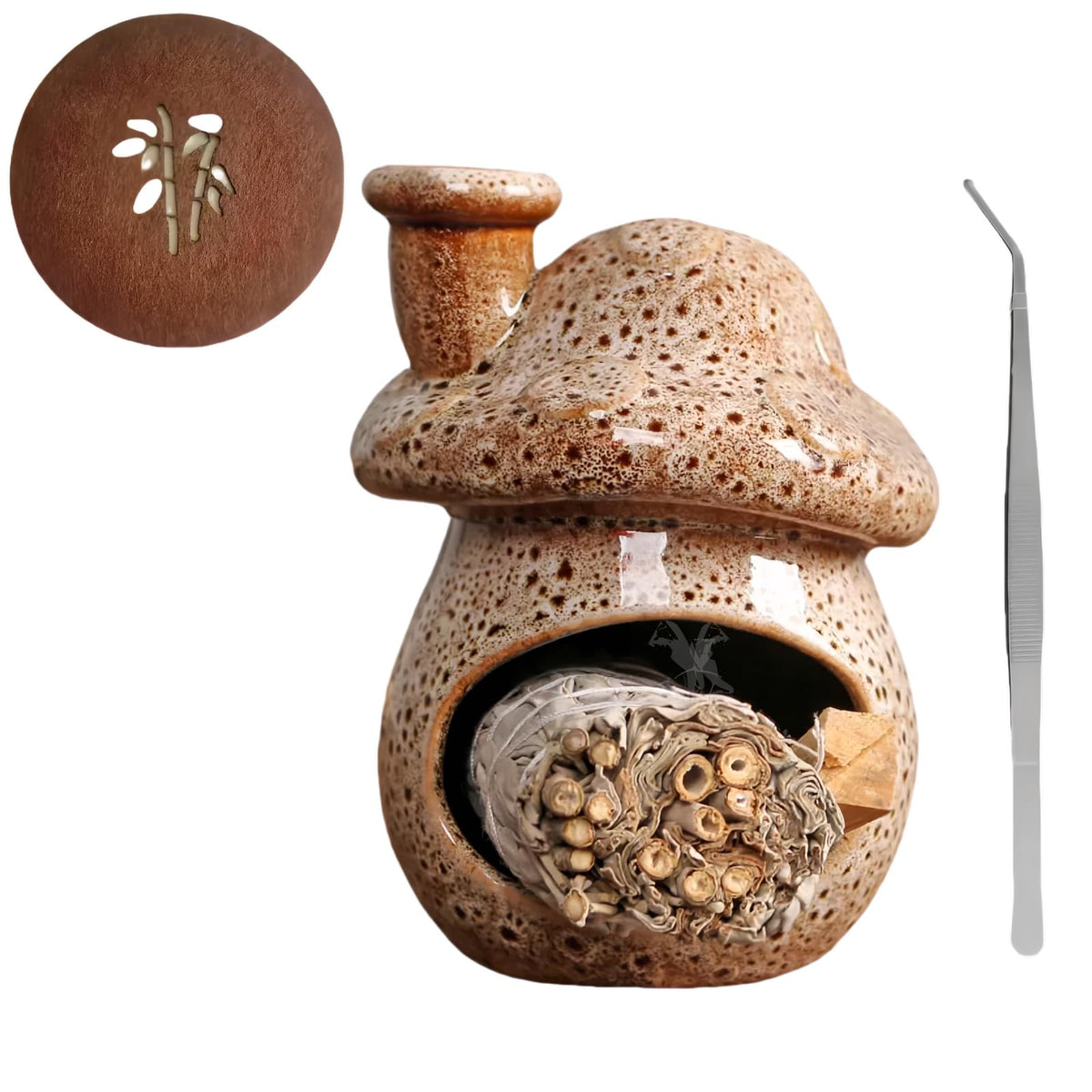 Zynzthos Mushroom Incense Holder, Ceramic Palo Santo Holder – Suitable for Burning Sage & Palo Santo - Mini Chimenea-Style Burner, an Incense Burner for Spiritual Meditation, Yoga or Home Decoration