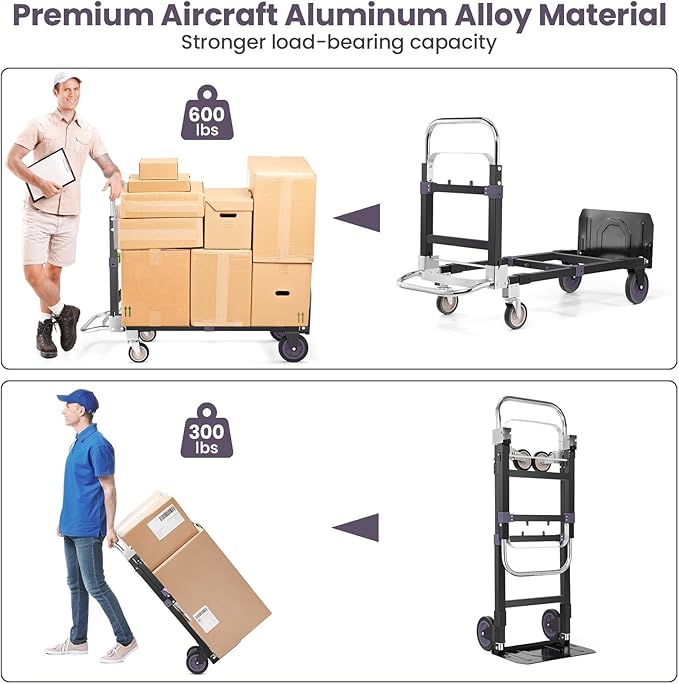 3-in-1 Folding Hand Trucks, 600Lbs Convertible Hand Truck Dolly, Heavy Duty