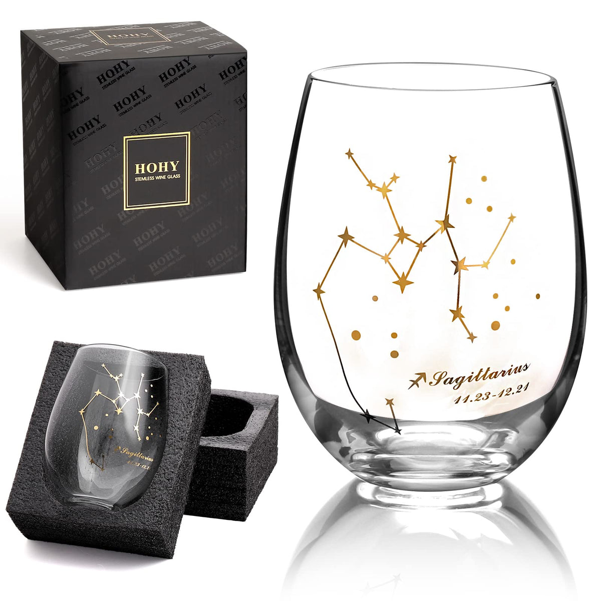 HOHY Sagittarius Zodiac Wine Glass 20 Oz, Sagittarius Zodiac Birthday Horoscope Gifts for Women, Wine Glass Astrology Constellation Gifts for Women, Constellation Wine Glasses Golden