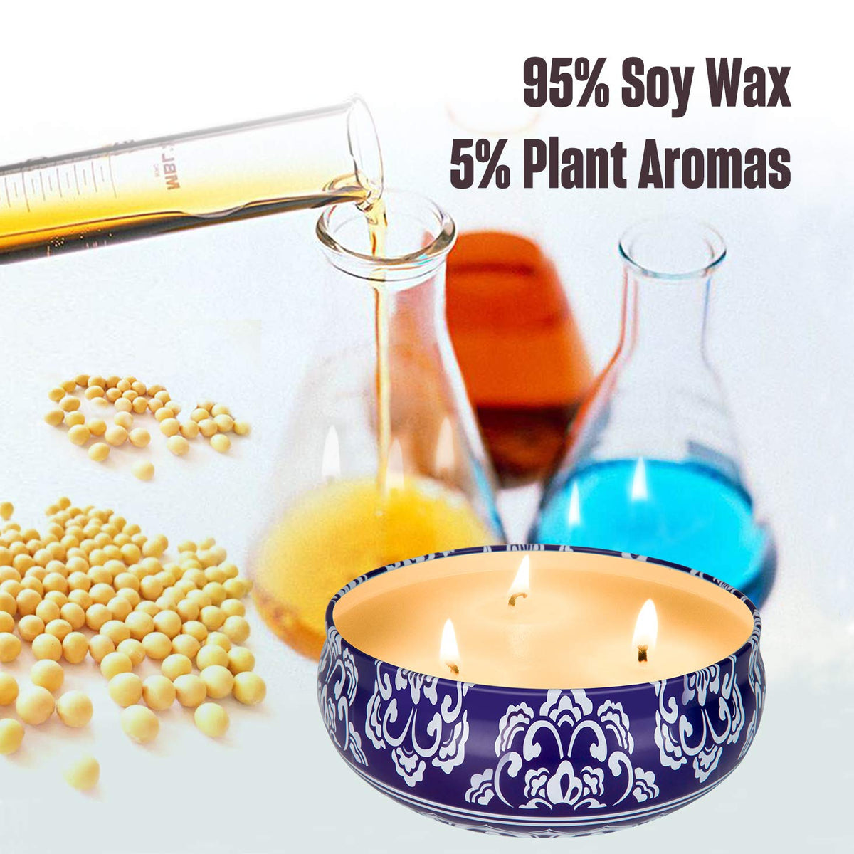 Hausware Citronella Candles Outdoor & Indoor - Large 13.5 oz Scented Candles Set 3 Pack Natural Soy Wax citronella Candles for Garden Patio Yard Home Balcony Camping Backyard (Dark Blue)